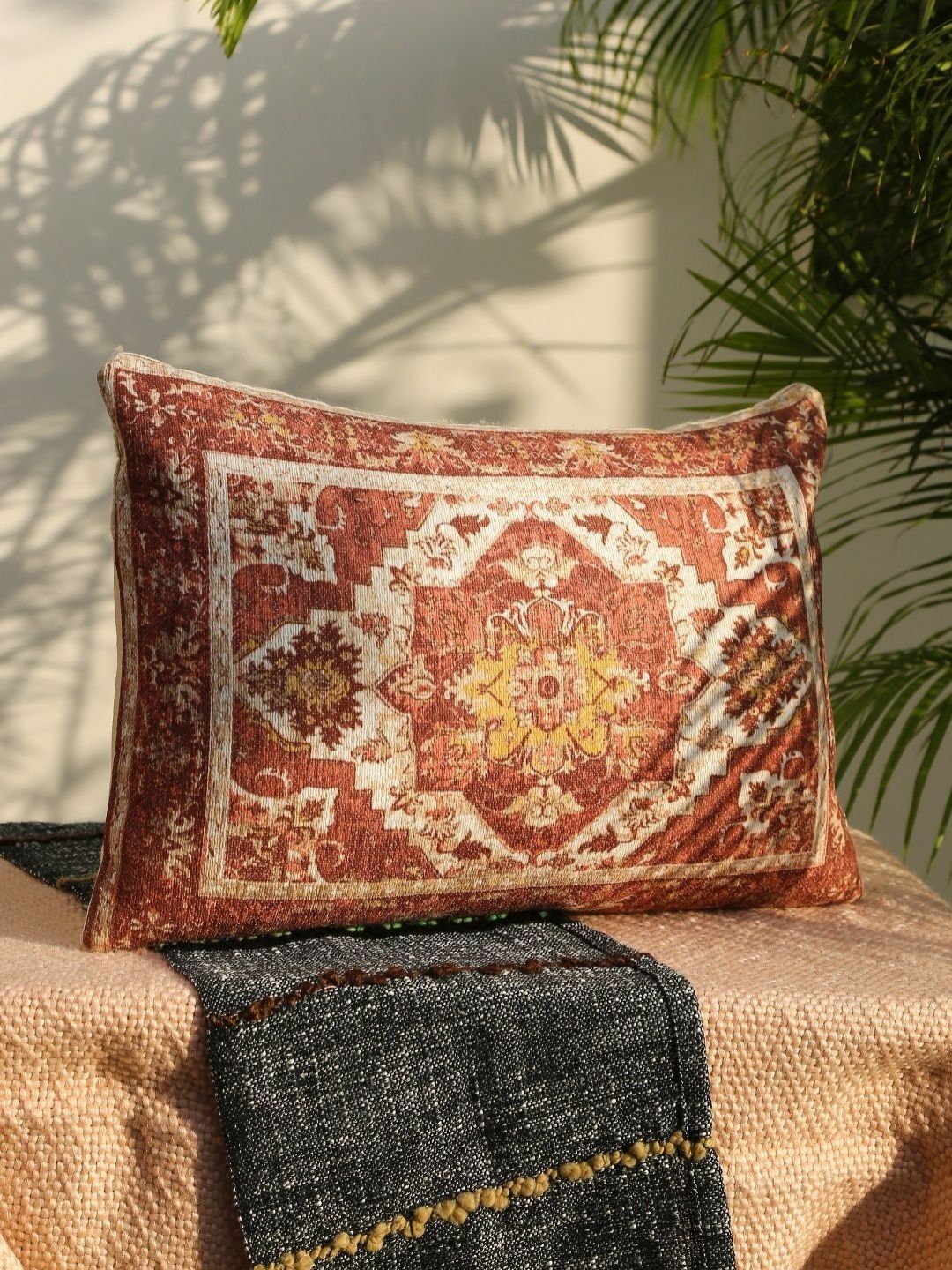 Revive Home Beige & Rust Ethnic Motifs Printed Jacquard Rectangle Cushion Covers-picture-16