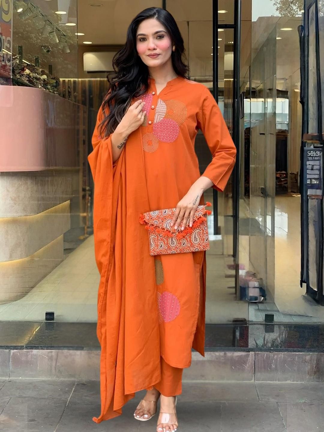 KALINI Women Orange Viscose Rayon Embroidered Kurta Sets-picture-12