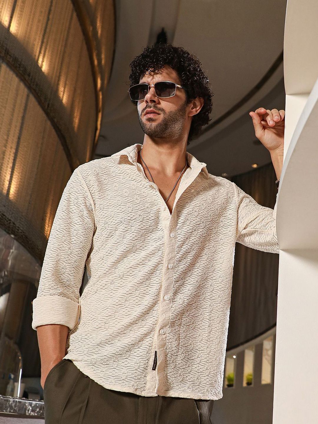 Campus Sutra Comfort Textured Spread Collar Casual Shirt-picture-20