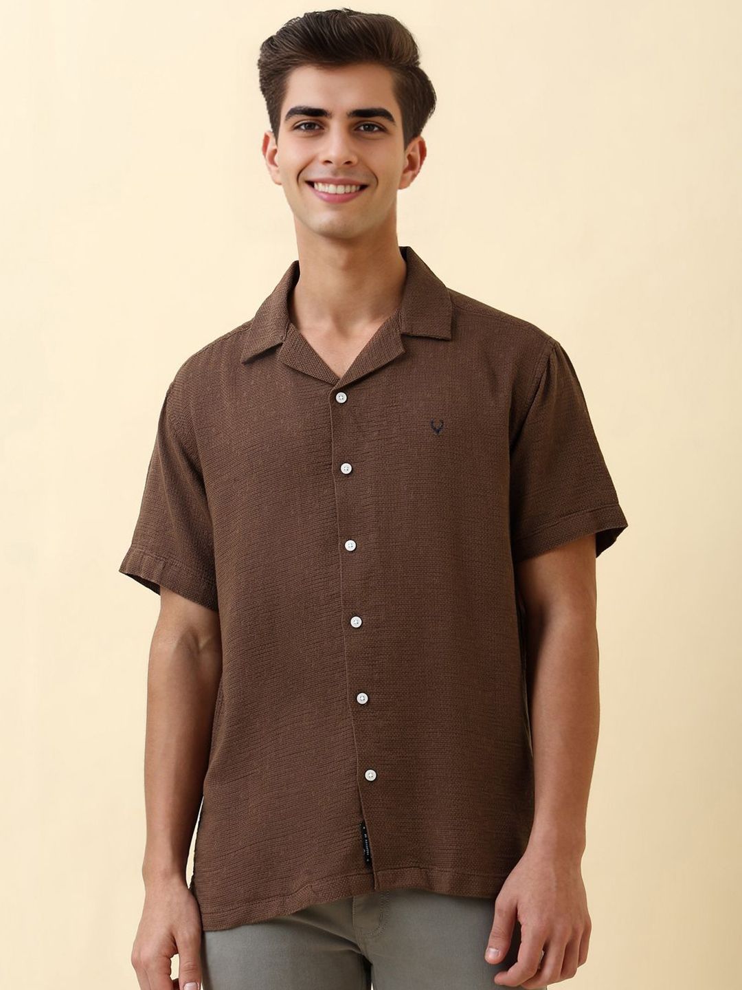 Allen Solly Men Relaxed Fit Solid Cuban Collar Pure Cotton Casual Shirt-image-6