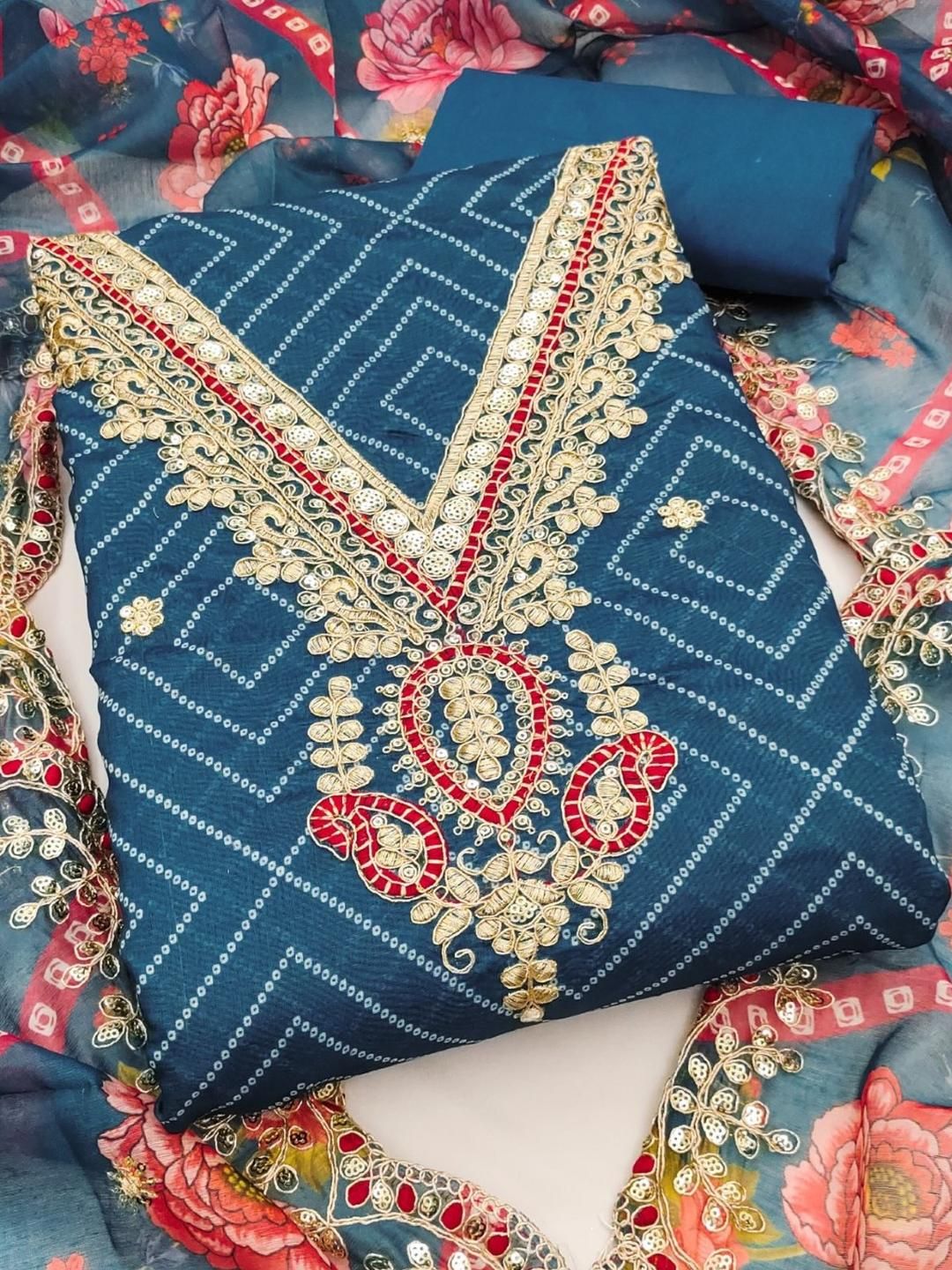 KALINI Women Blue Embroidered Bandhani Dress Material-picture-23