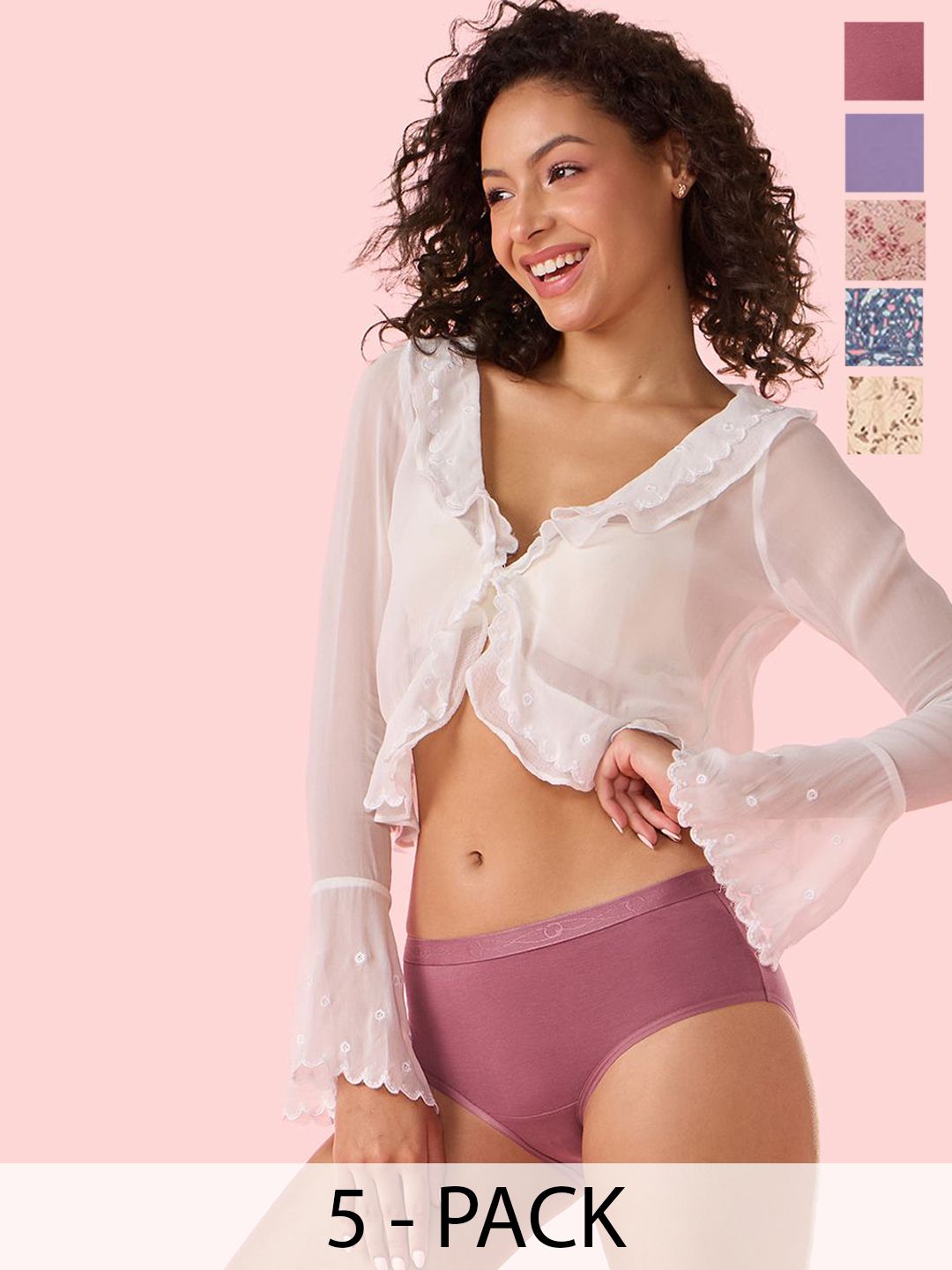 Enamor Pack Of 5 Low-Rise Bikini Briefs CH07 MCR P5-picture-20