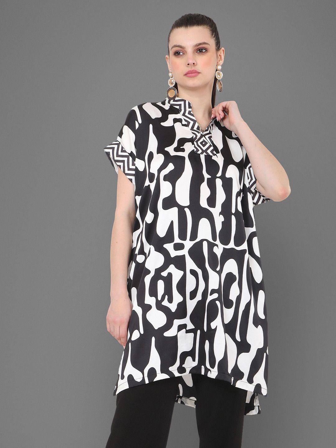 Tamiska By Narendra Kumar Women Printed Mandarin Collar Kaftan Longline Top-picture-29