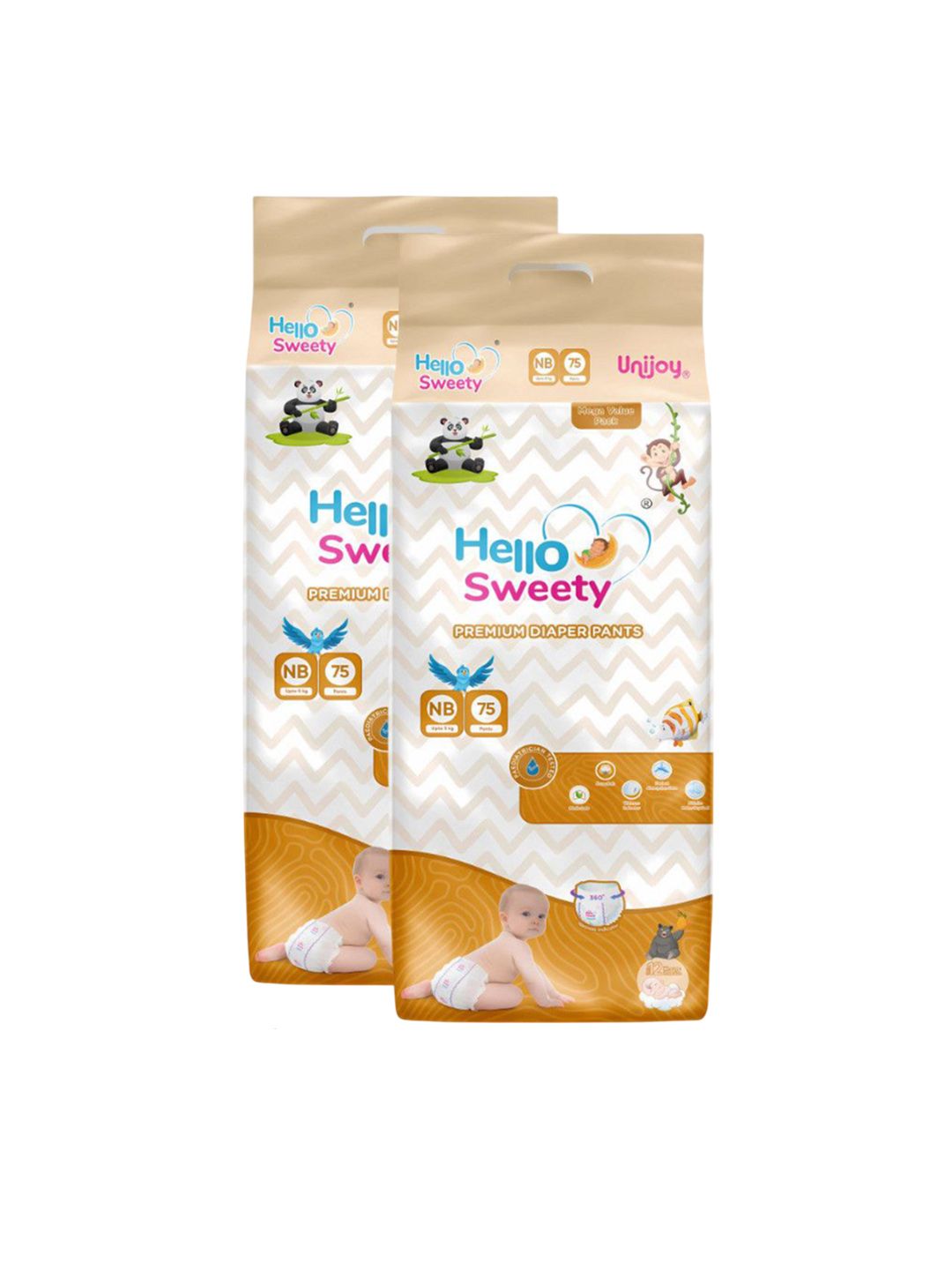 Unijoy Set Of 2 Hello Sweety Baby Diaper For Fast Absorption- NB- 75 Pcs Each-picture-12