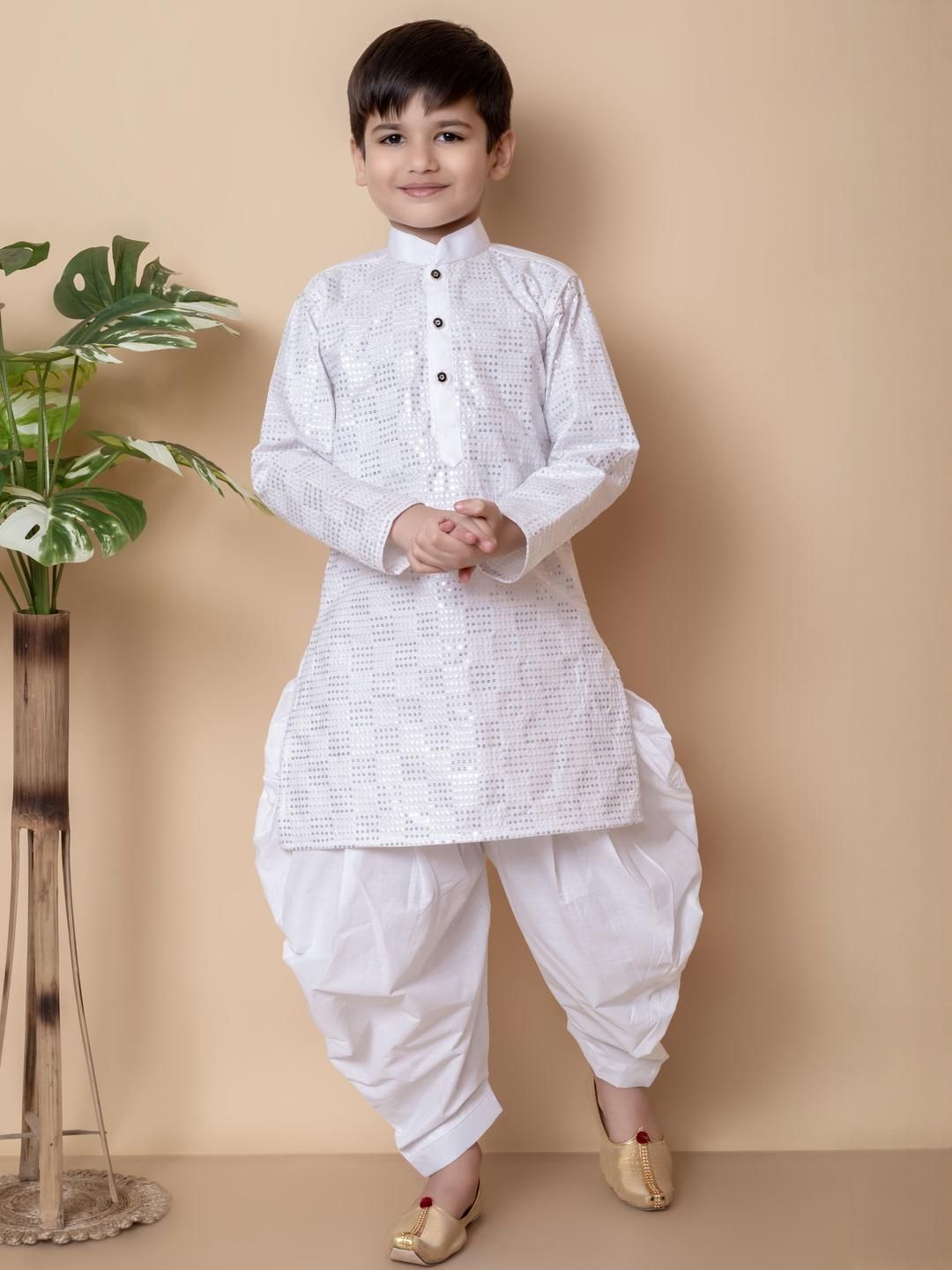 TAKE STYLE Boys White Cotton Blend Embroidered Kurta Sets-picture-49