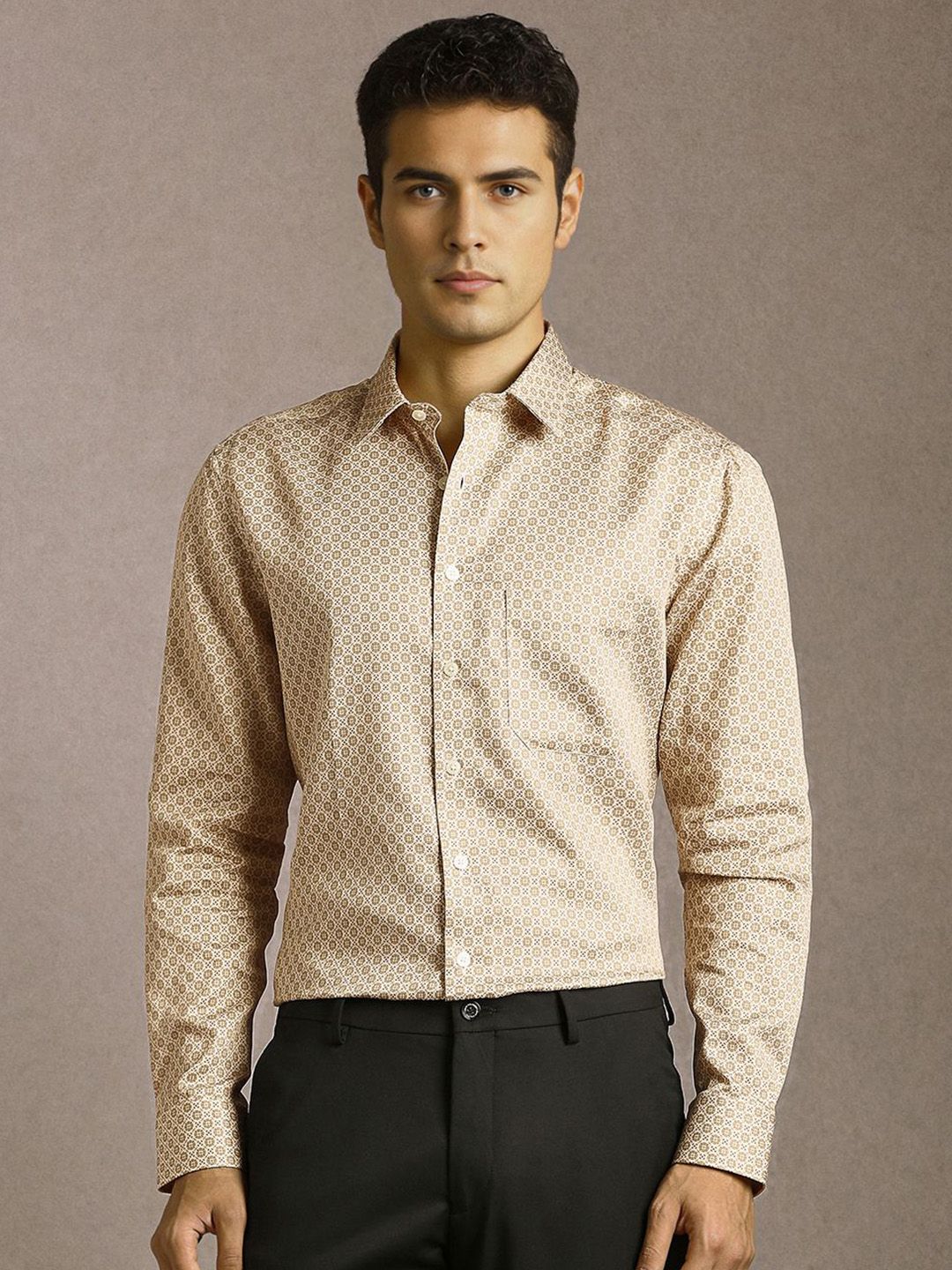 Louis Philippe Men Slim Fit Geometric Printed Spread Collar Pure Cotton Formal Shirt-picture-17