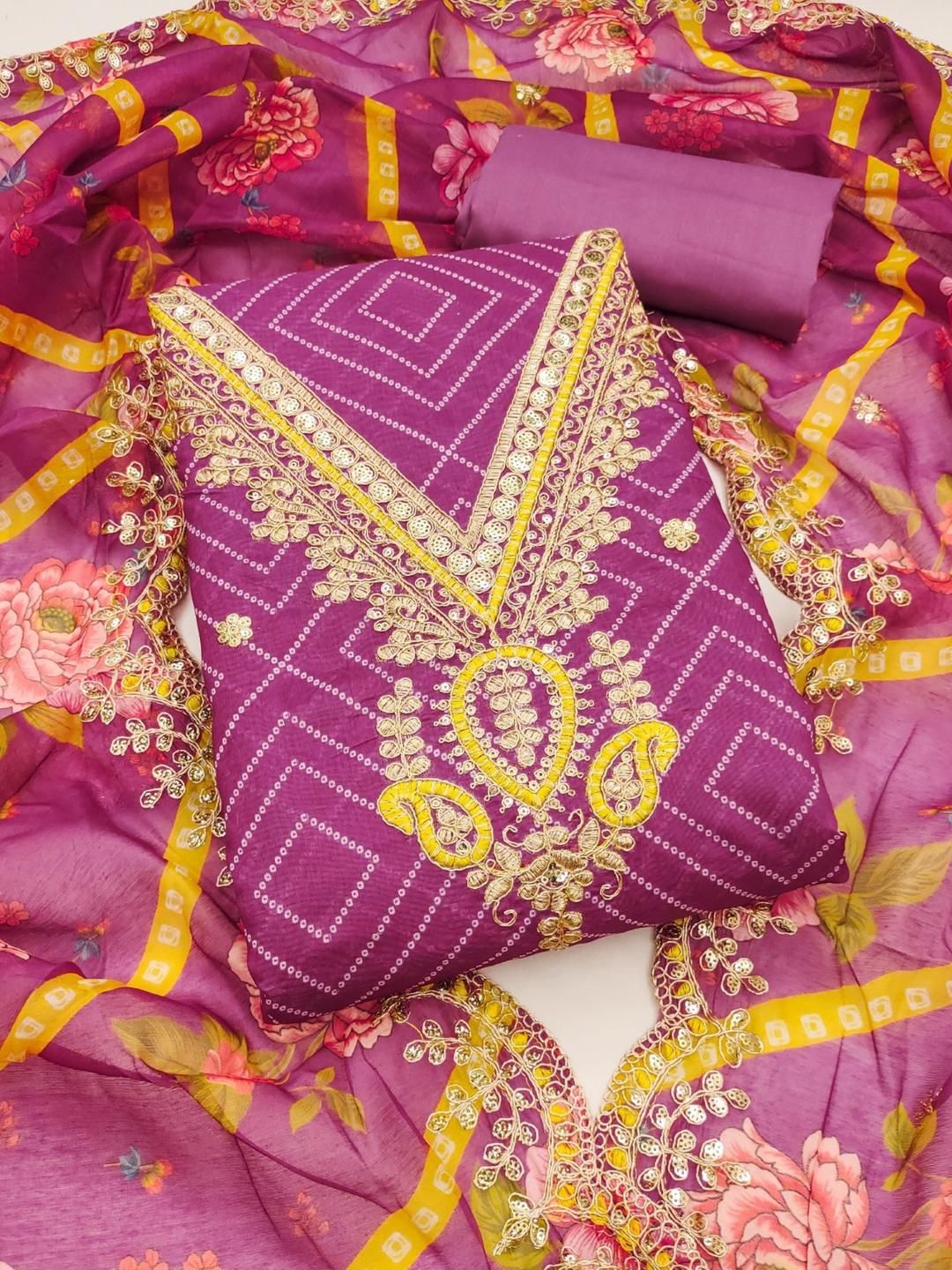 KALINI Women Pink Embroidered Bandhani Dress Material-picture-22