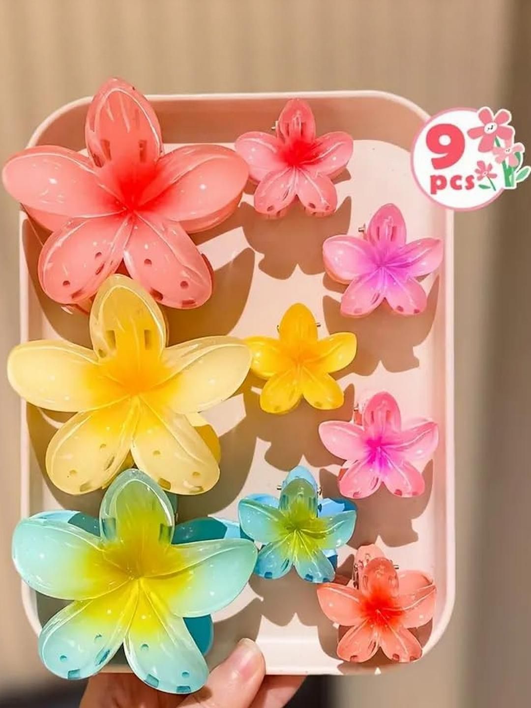 DIVASTRI Women Pack of 9 Floral Claw Clips-picture-19