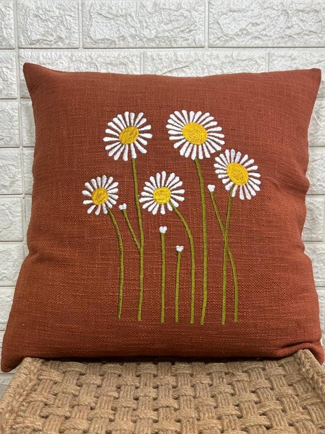Indihomecraft Red Embroidered Floral Cushion Cover-picture-39