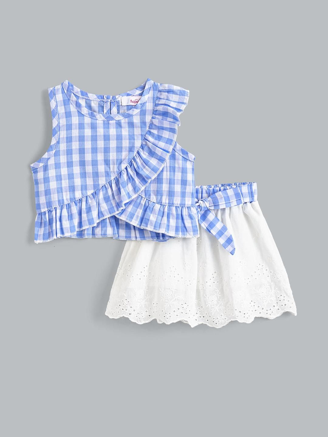Hopscotch Girls Checked Top With Skirt Clothing Set