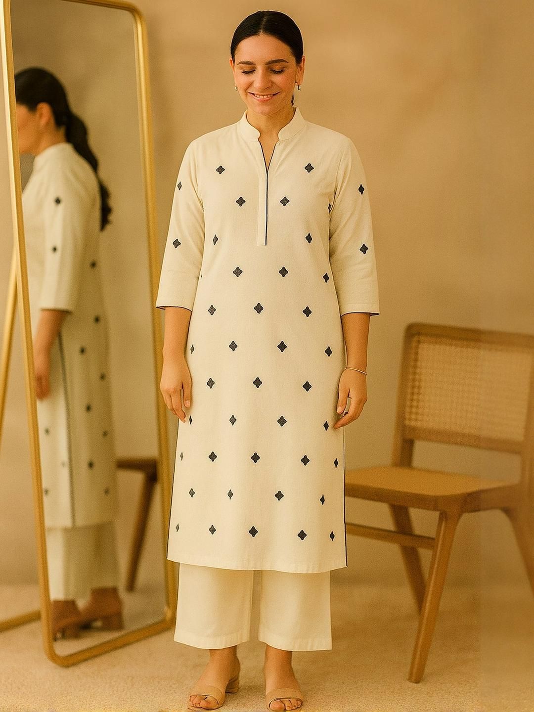 Sangria Women Off White Viscose Rayon Solid Kurta Sets