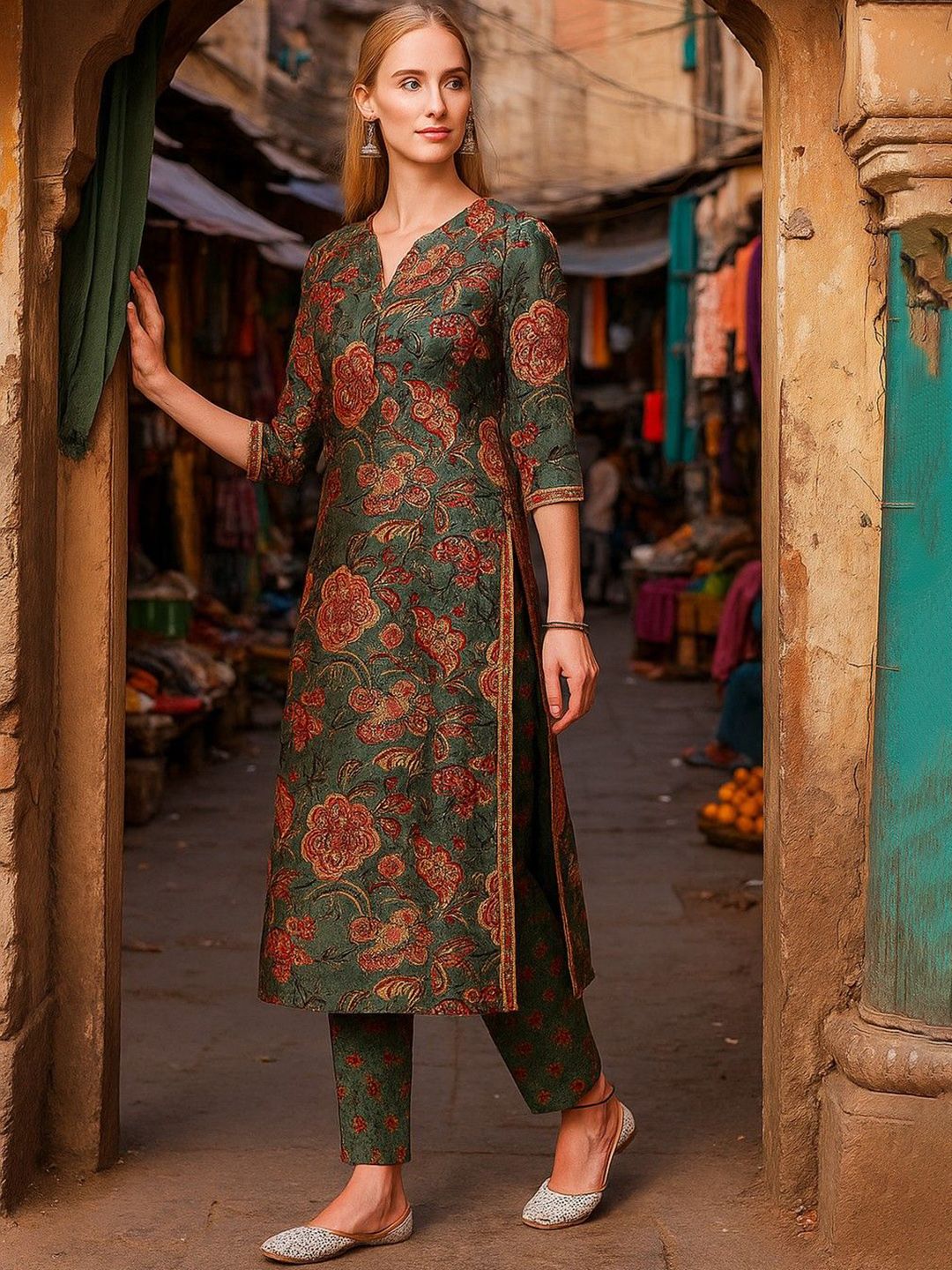 Lookmark Floral Printed Straight Kurta With Trousers
