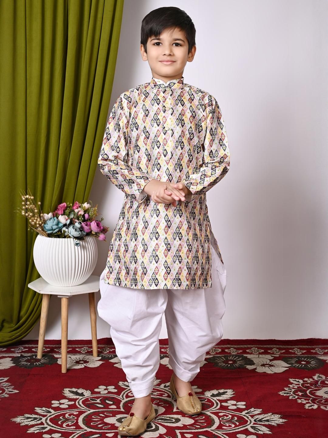 TAKE STYLE Boys Multi Dupion Silk Embroidered Kurta Sets-picture-16