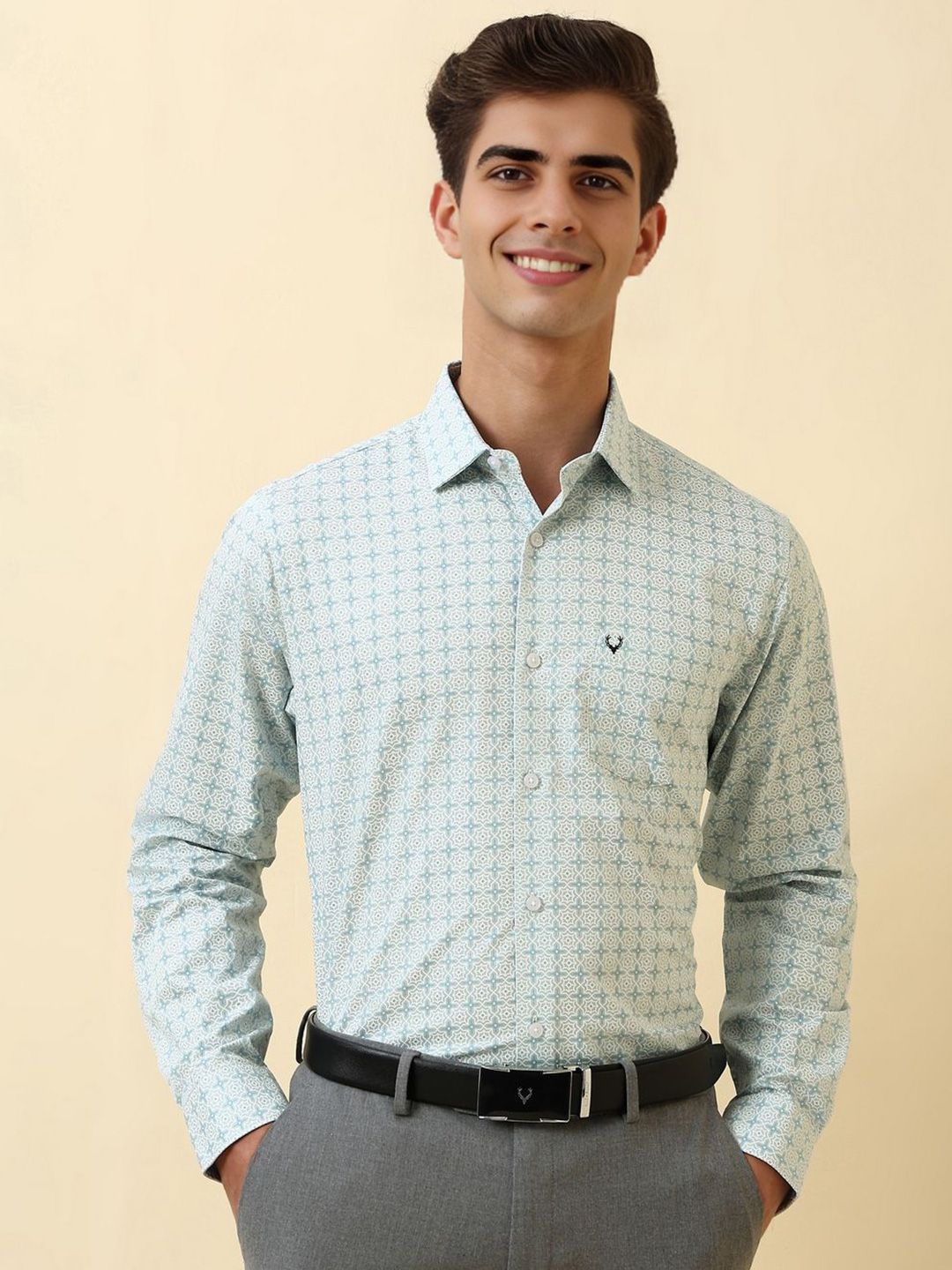 Allen Solly Men Slim Fit Geometric Printed Spread Collar Pure Cotton Formal Shirt-picture-18