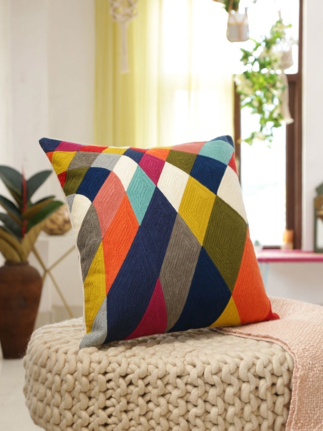 Revive Home White & Yellow Geometric Square Cushion Covers-picture-14