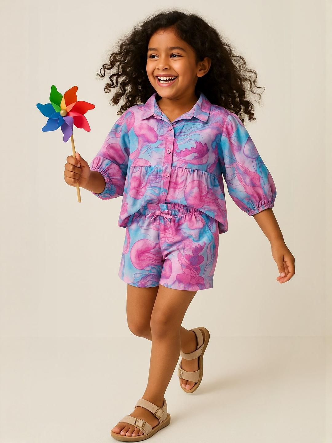 TALES & STORIES Girls Viscose Pink & Blue Shorts-picture-41