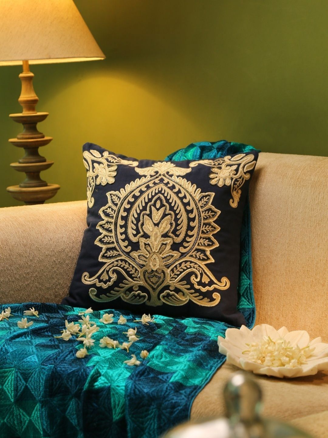 Revive Home Black & Gold-Toned Ethnic Motifs Embroidered Cotton Square Cushion Covers-picture-38