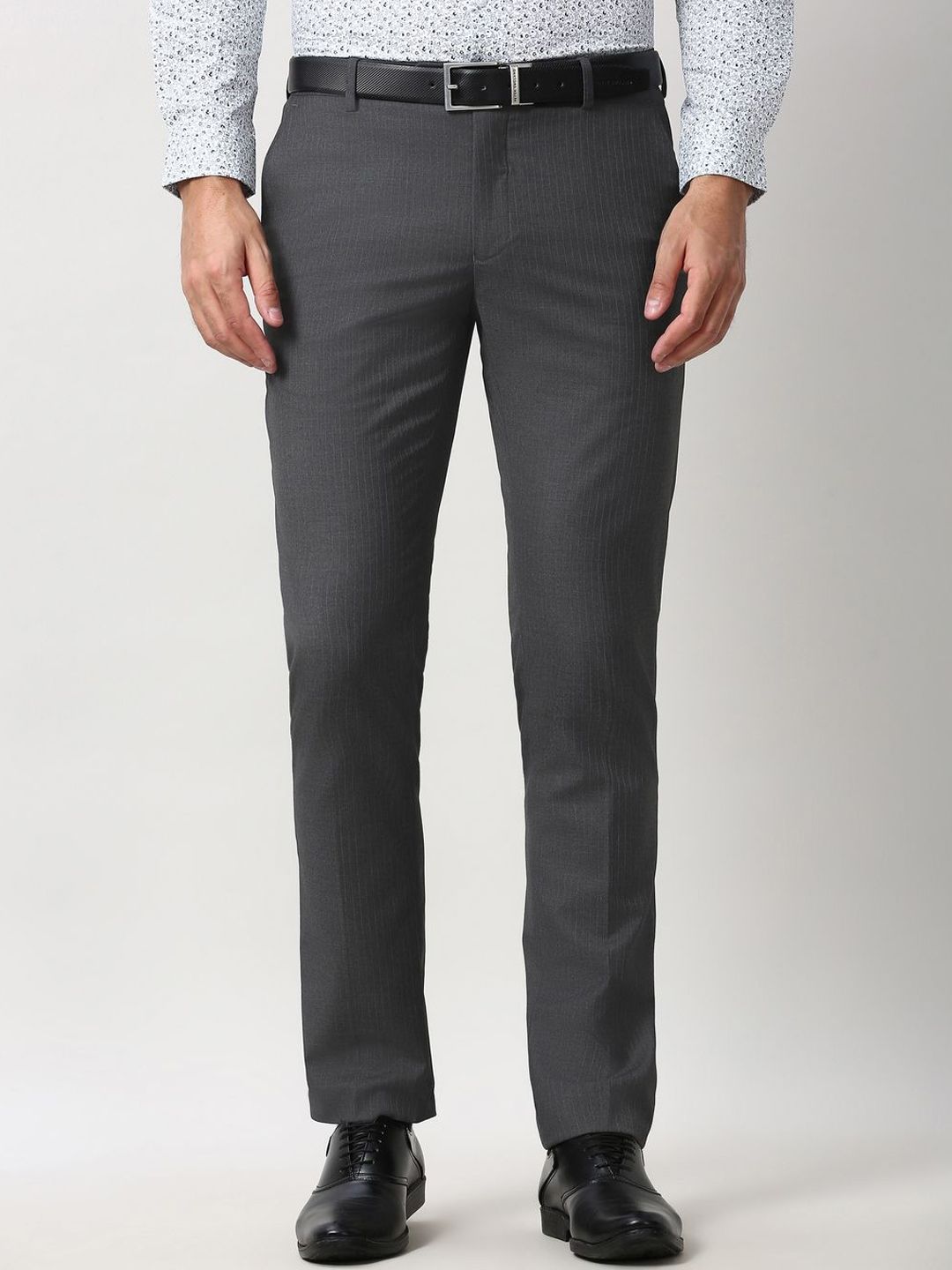 Peter England Elite Men Textured Slim Fit Formal Trousers-picture-22