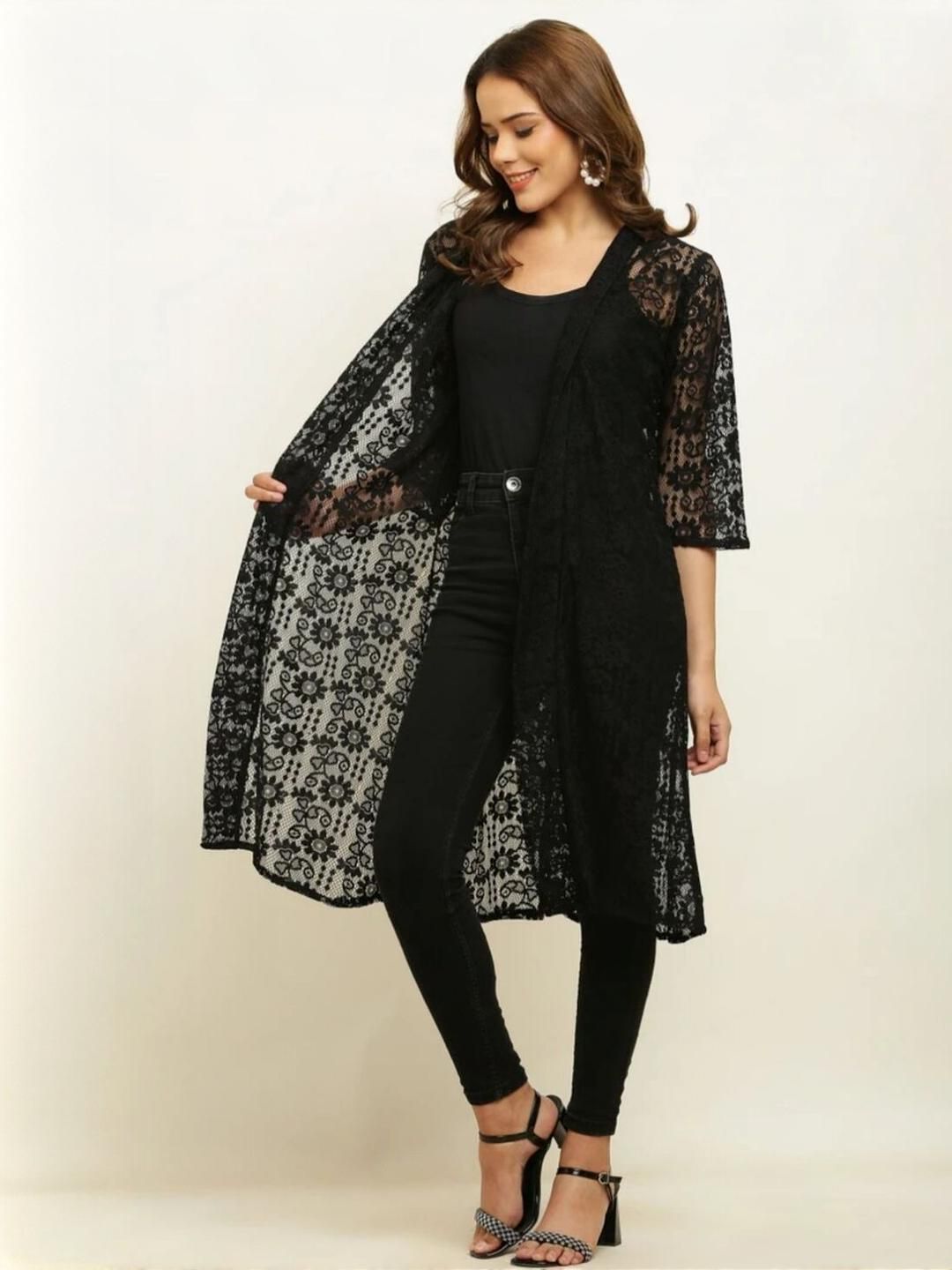 TRIRAJ Women Floral Longline Shrug-picture-10