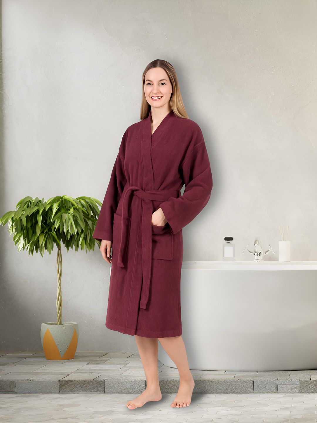 SENSES 400 GSM Pure Cotton Shawl Collar Bathrobe-picture-6