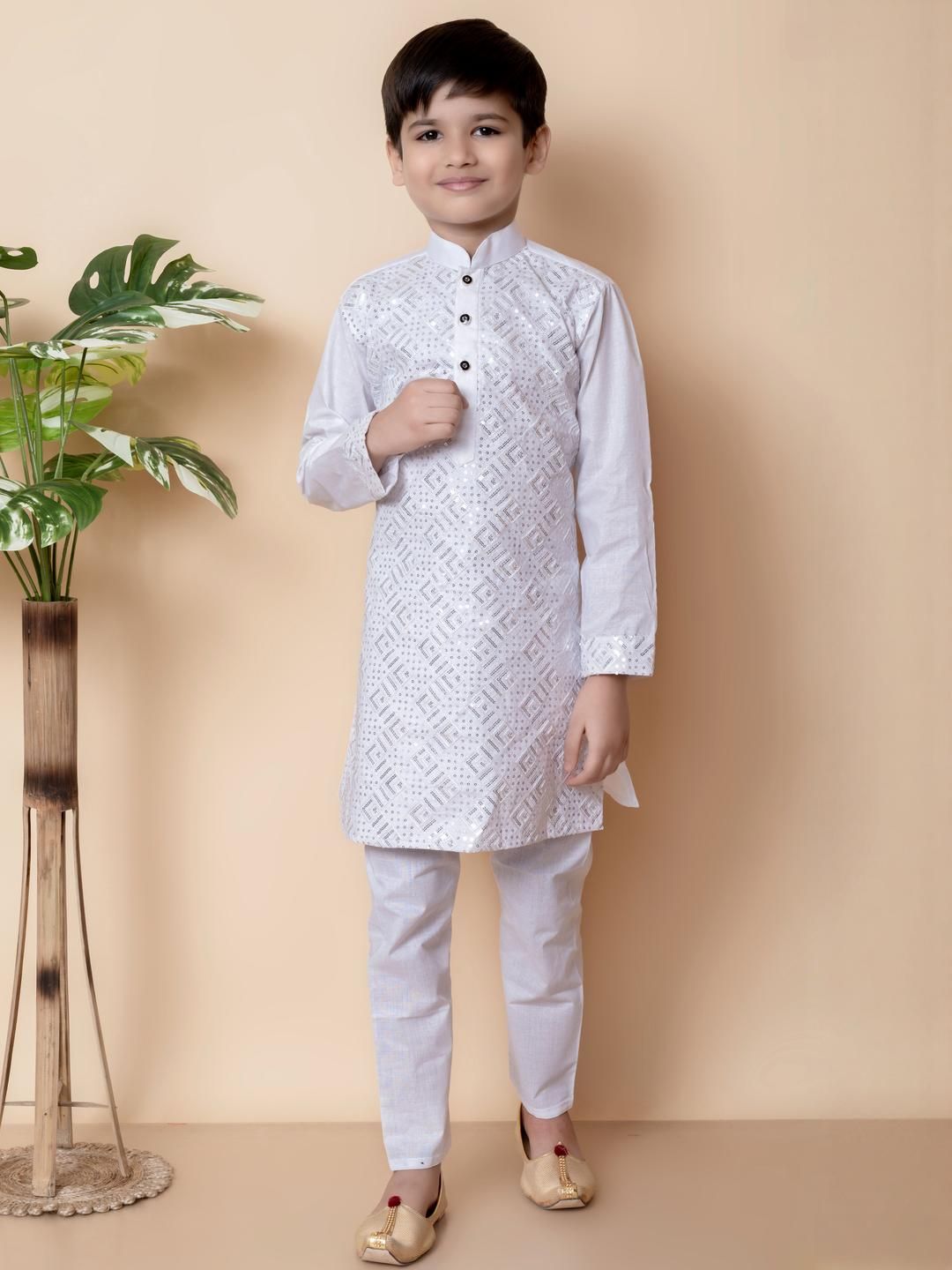 TAKE STYLE Boys White Cotton Blend Embroidered Kurta Sets-picture-14