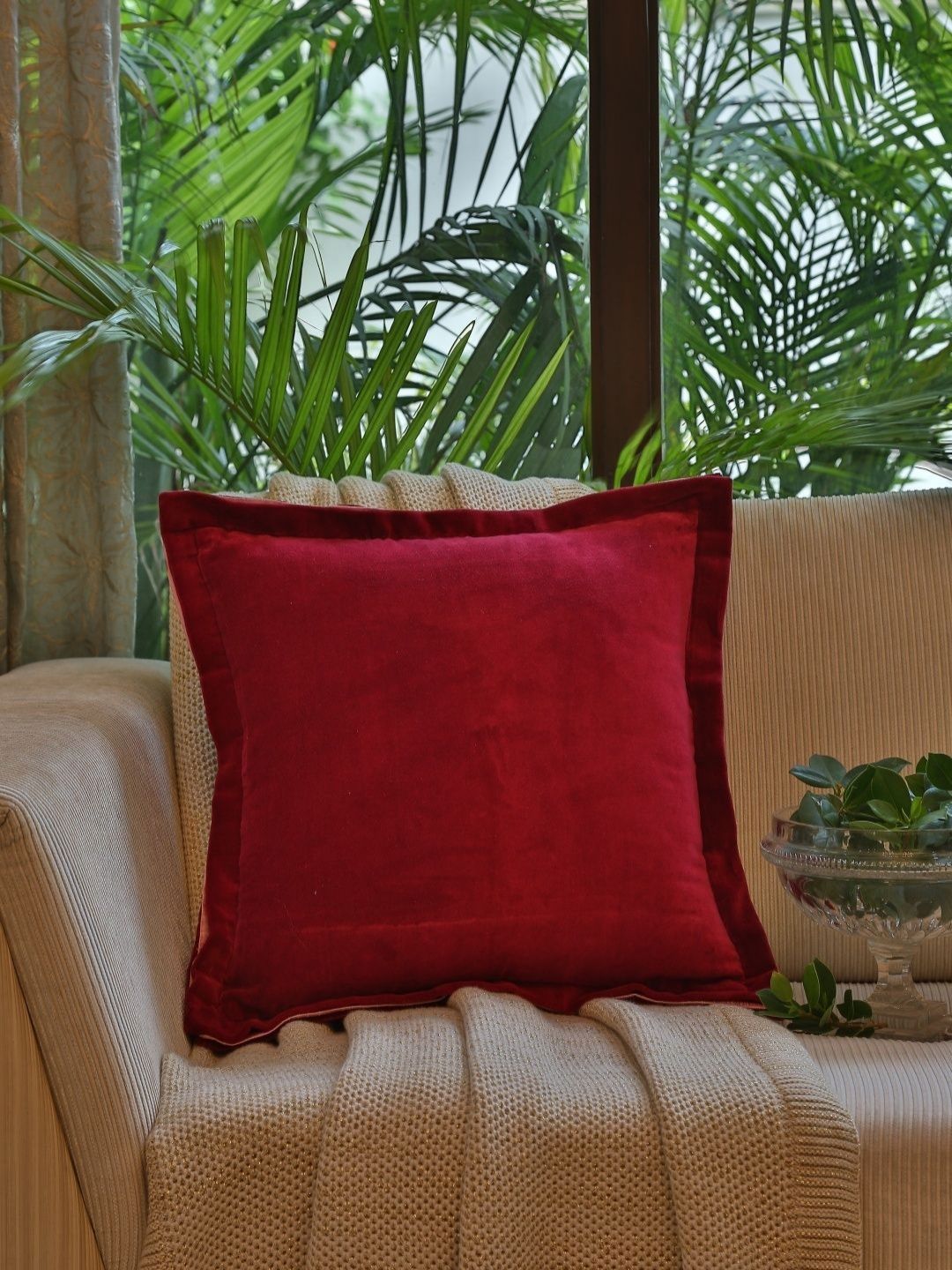 Revive Home Maroon Cotton Velvet Square Cushion Cover-picture-21