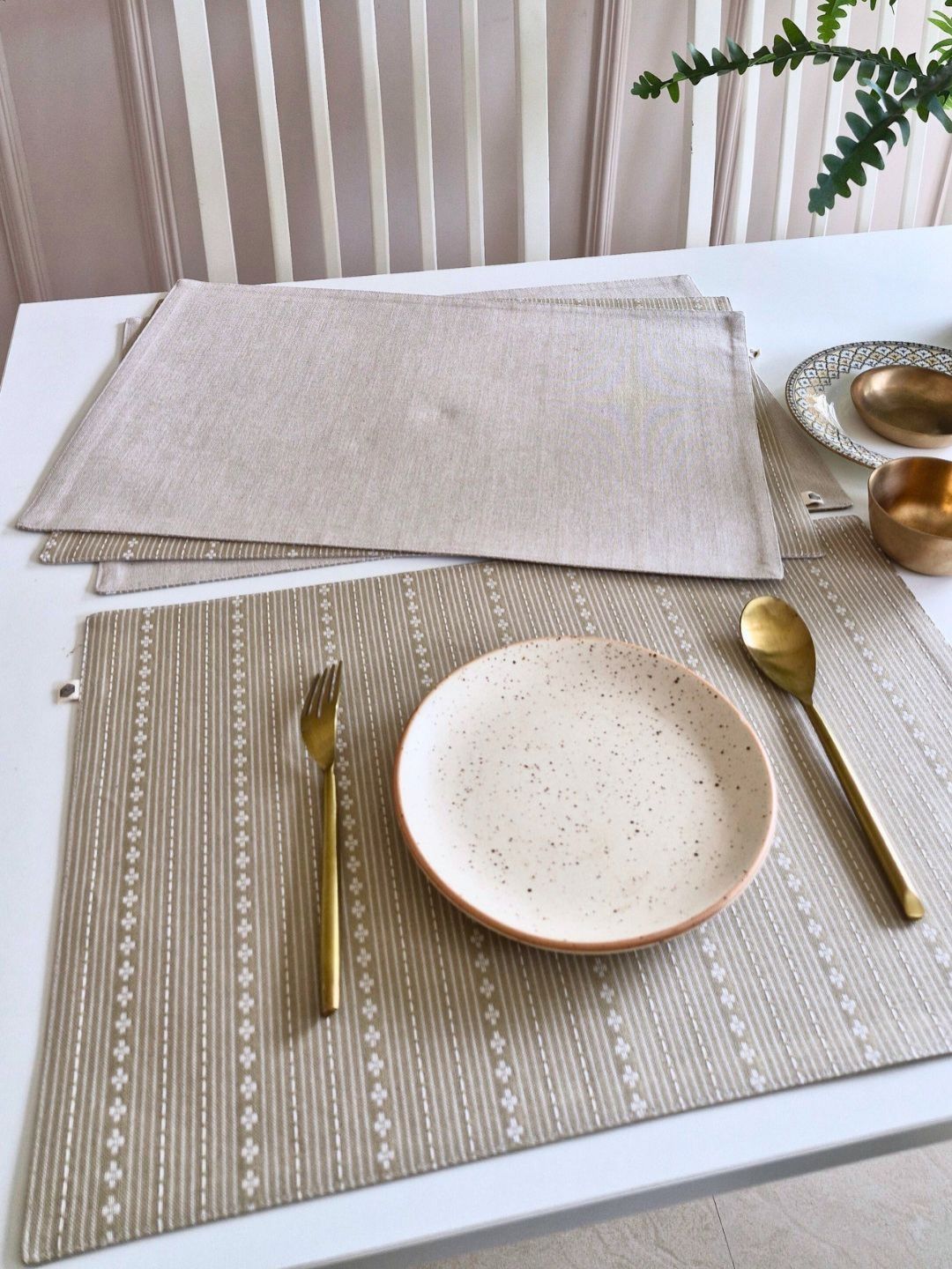 The Yard House 4Pcs Beige Woven Designed Cotton Rectangular Anti-Slip Table Placemats-image-5