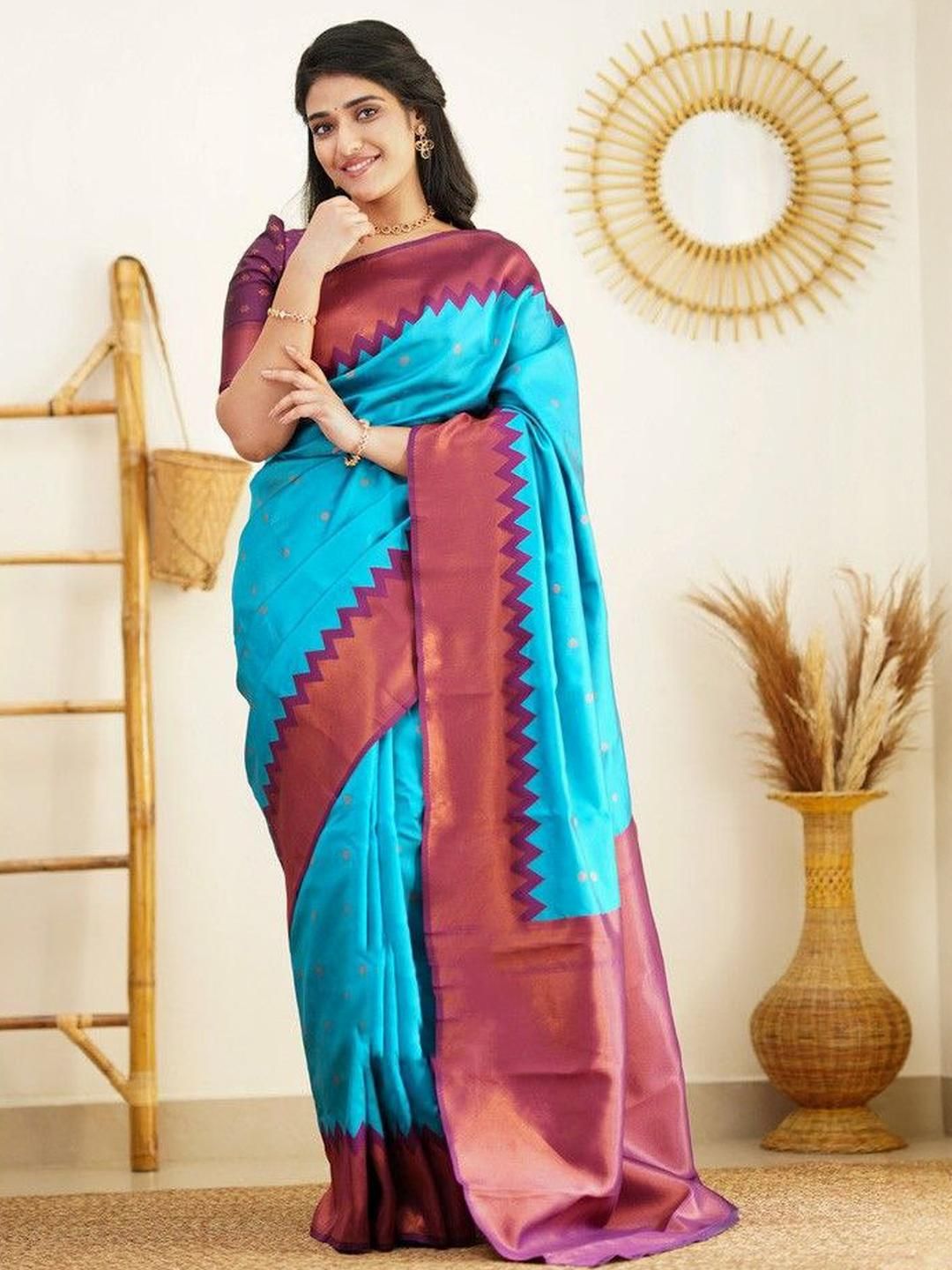 Sita Blue Silk Blend Woven Design Sarees-picture-19
