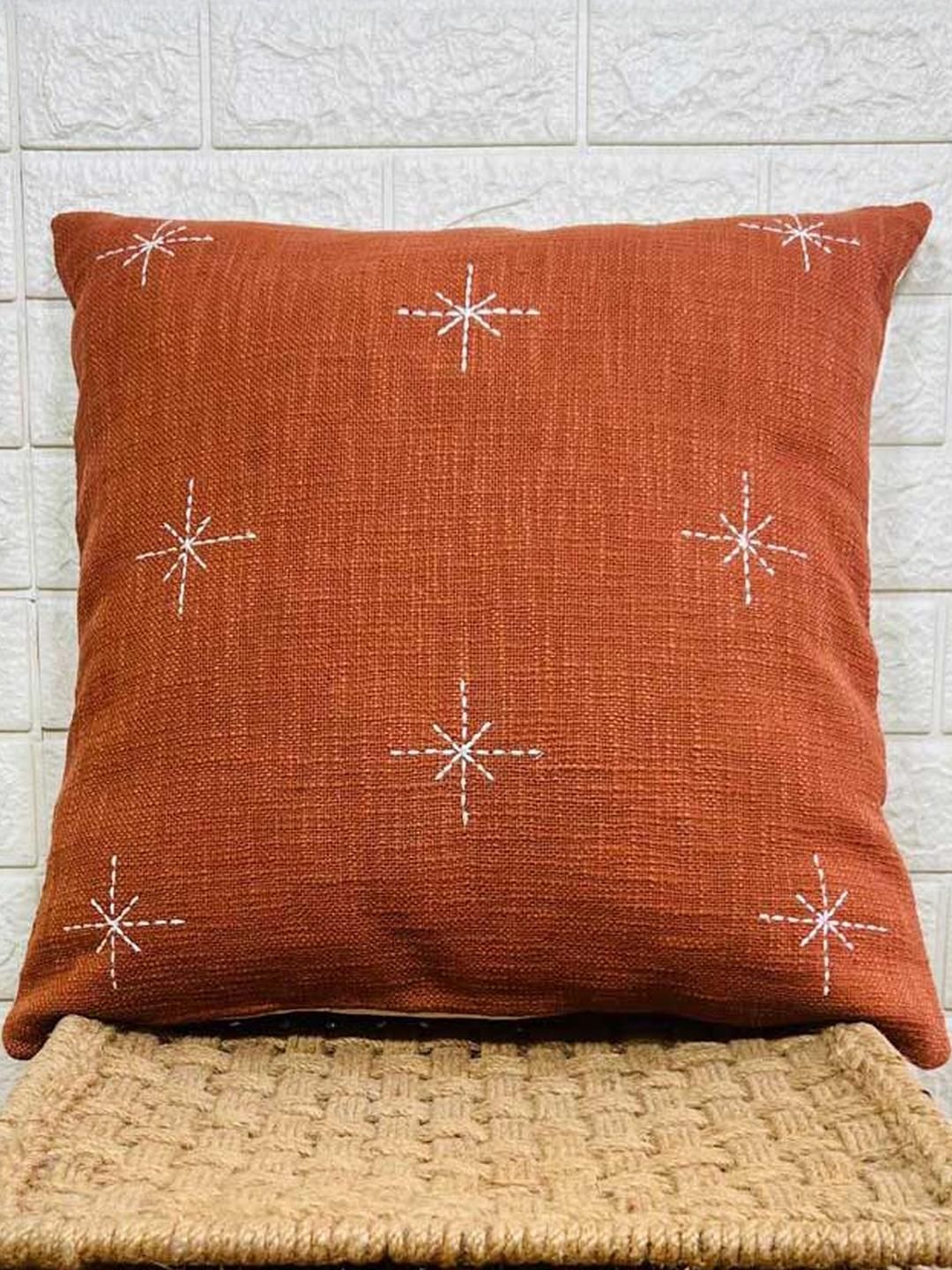 Indihomecraft Unisex Brick Red Cotton Star Cushion Cover-picture-10