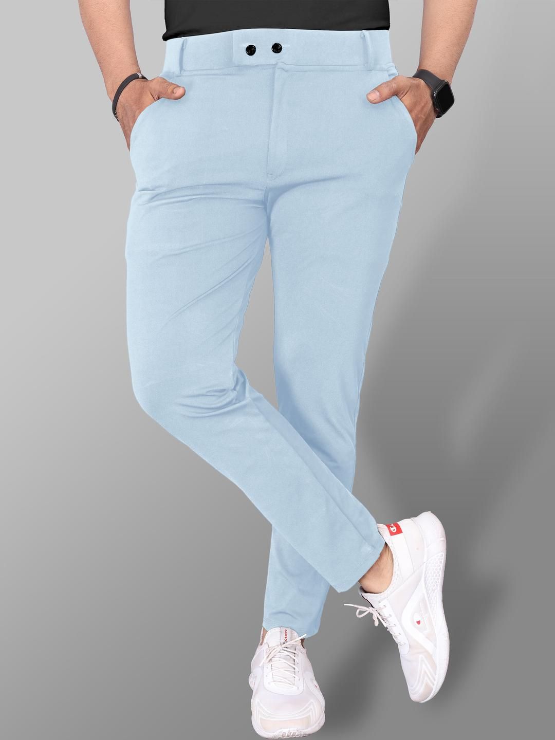 COMBRAIDED Men Light Blue Solid Slim Fit Casual Trouser-picture-30