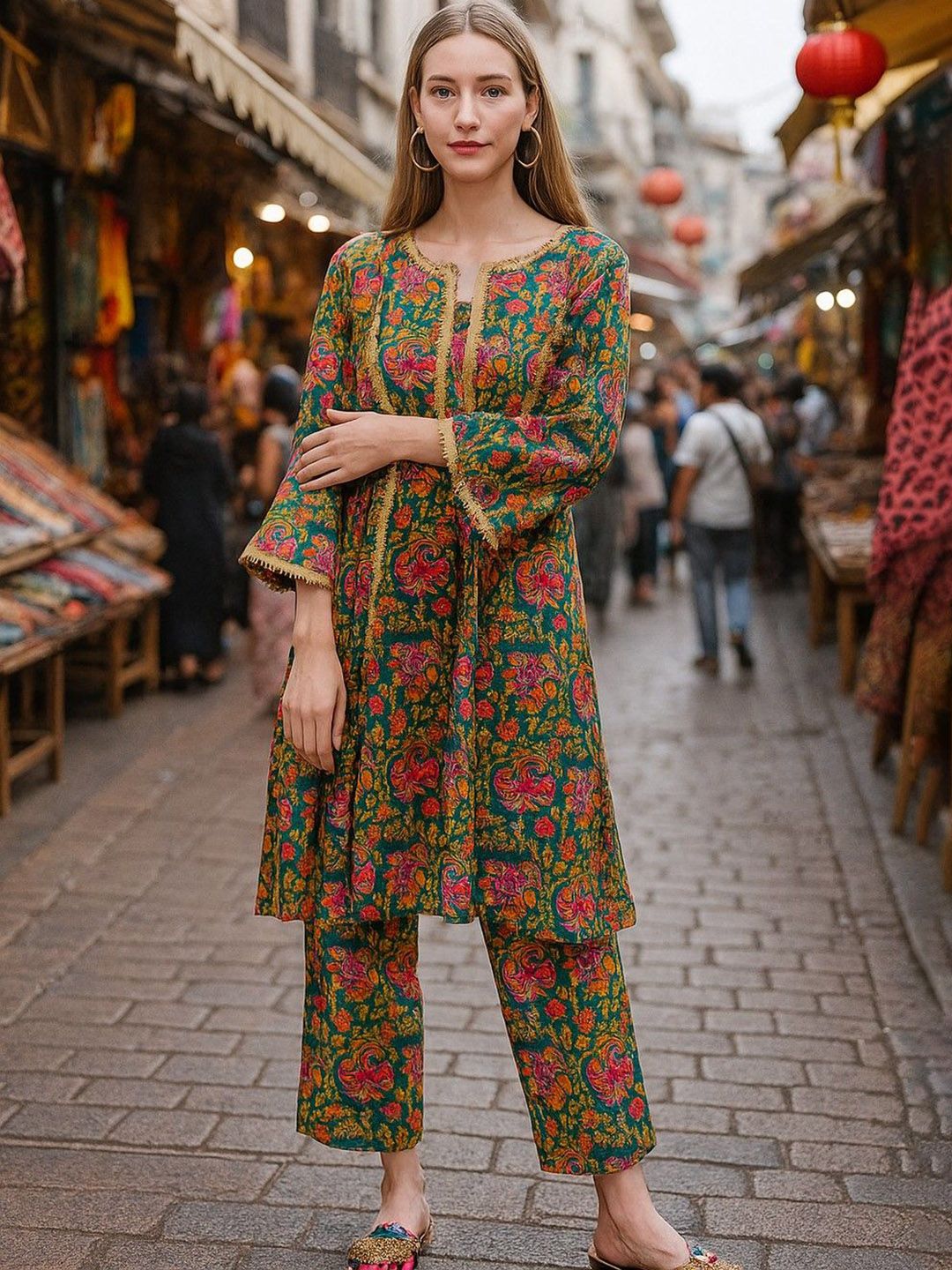 Lookmark Women Floral Printed A-Line Kurta with Trousers