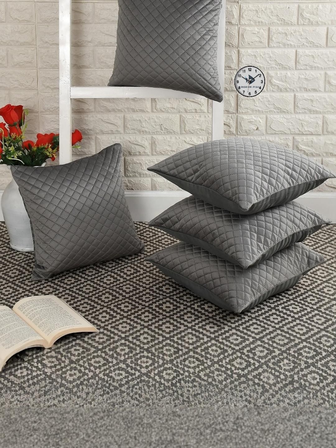 BIGGER FISH Set of 5 Velvet Rectangle Grey Cushion Covers-picture-22