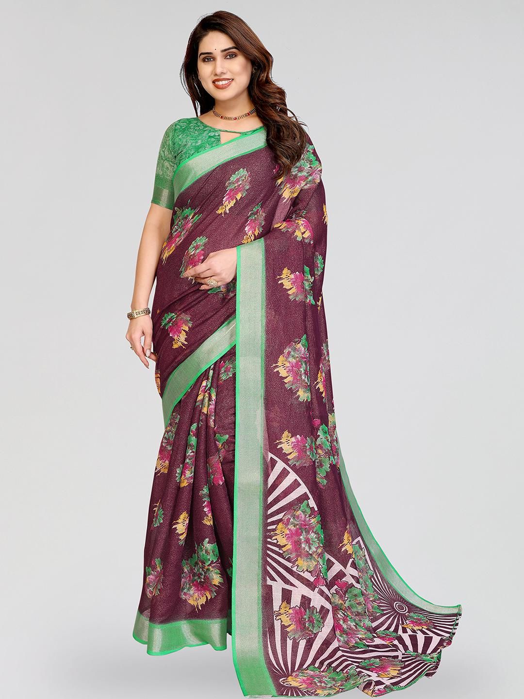 Moda Rapido Women Floral Print Thread Embellished Cotton Blend Saree-picture-31