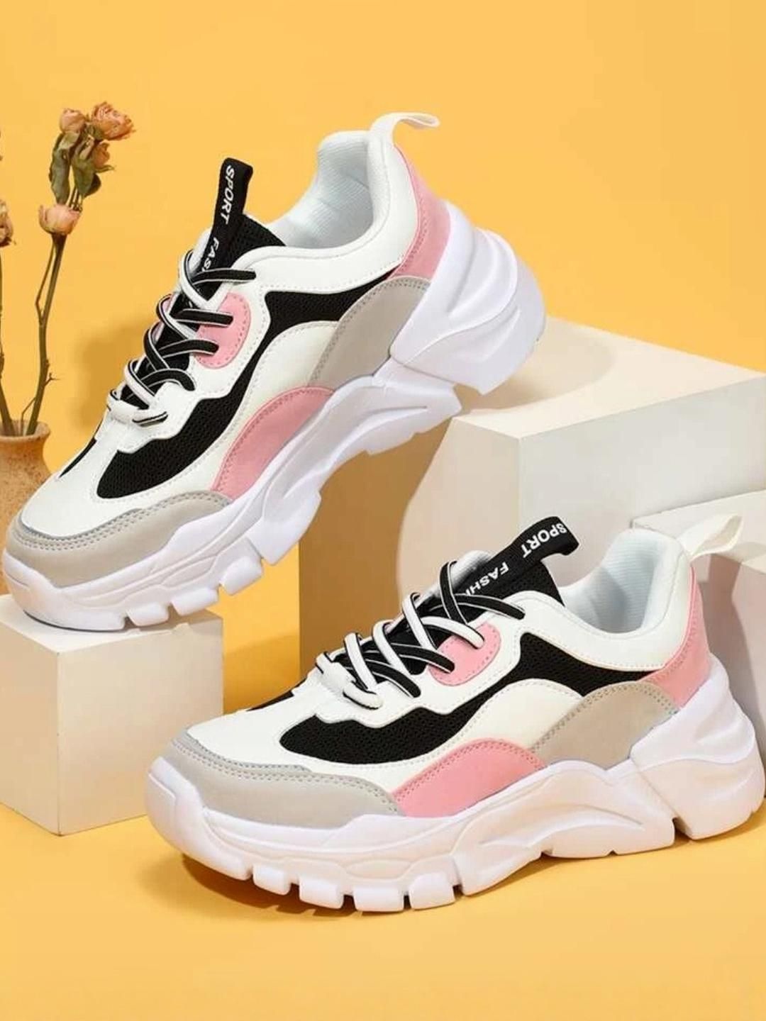 Shozie Women White & Black Printed Lace Up Round Toe Synthetic Sneakers-picture-11