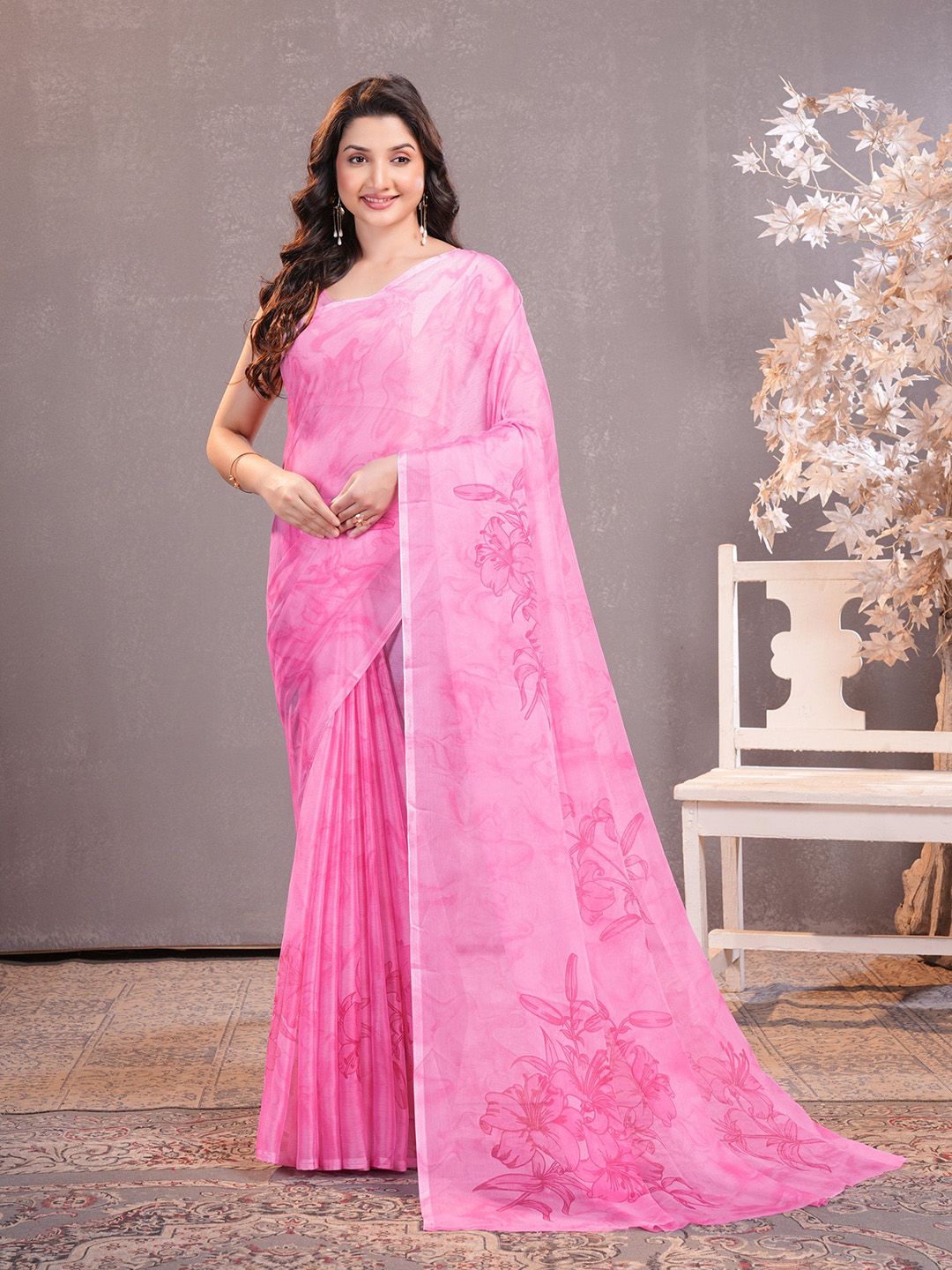 Garden Vareli Floral Printed Pure Chiffon Saree-picture-23