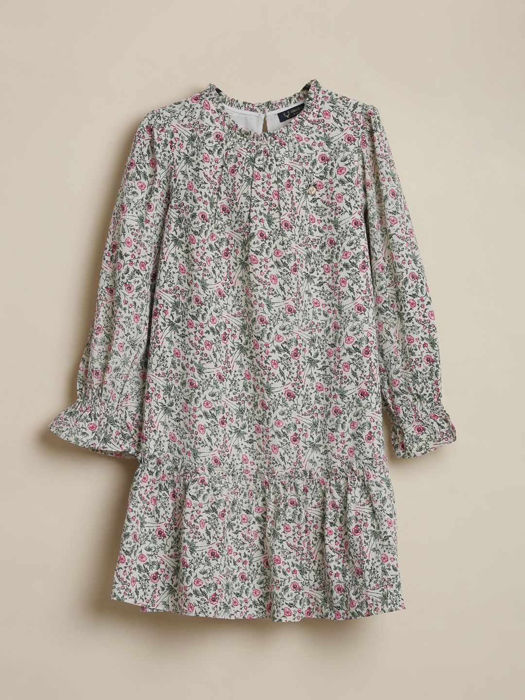 Allen Solly Junior Girls Floral Printed Puff Sleeves Pure Cotton Drop-Waist Dress-picture-36