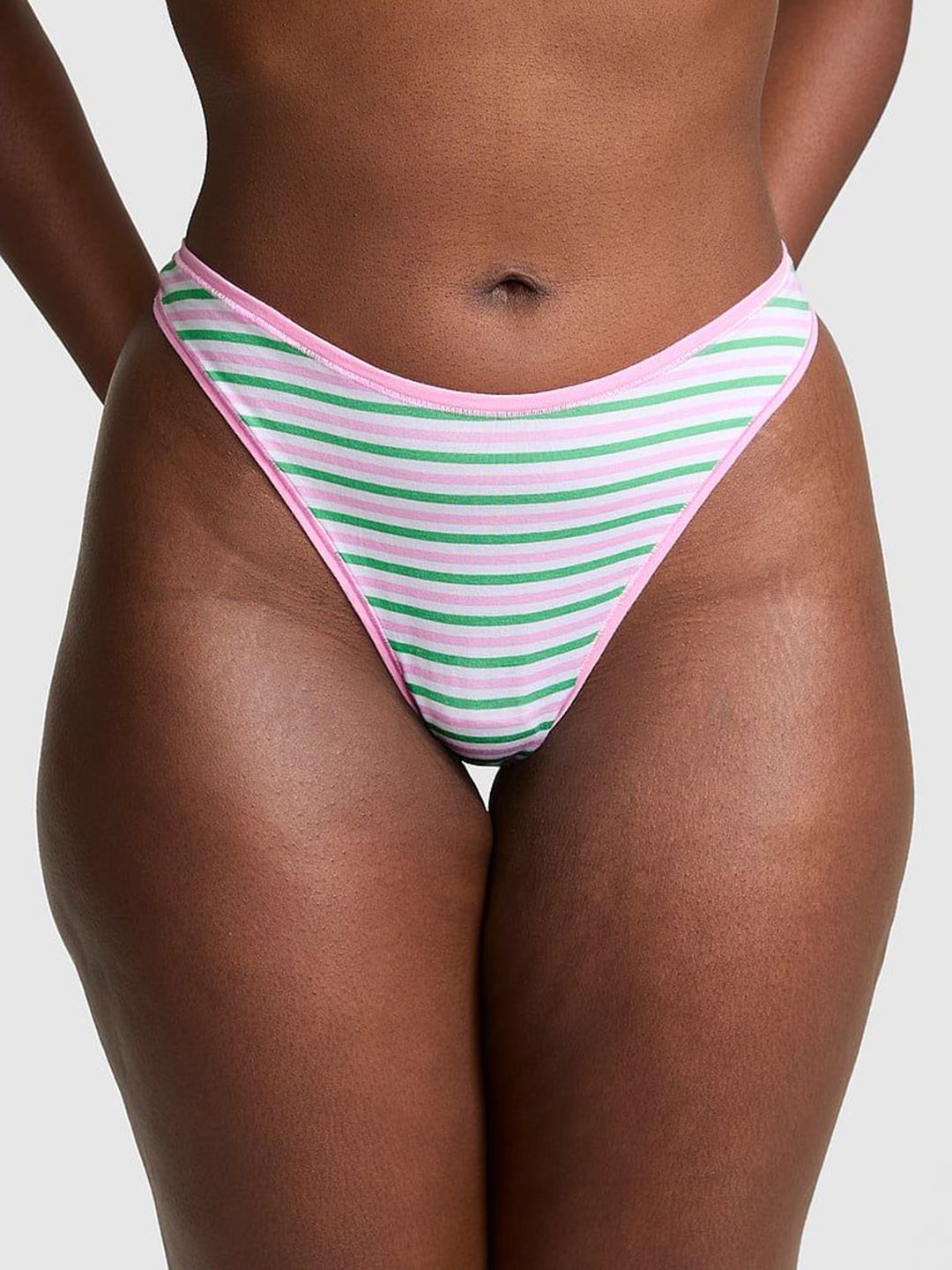 Victoria's Secret PINK Women Striped Cotton High-Leg Thong Panty-picture-38