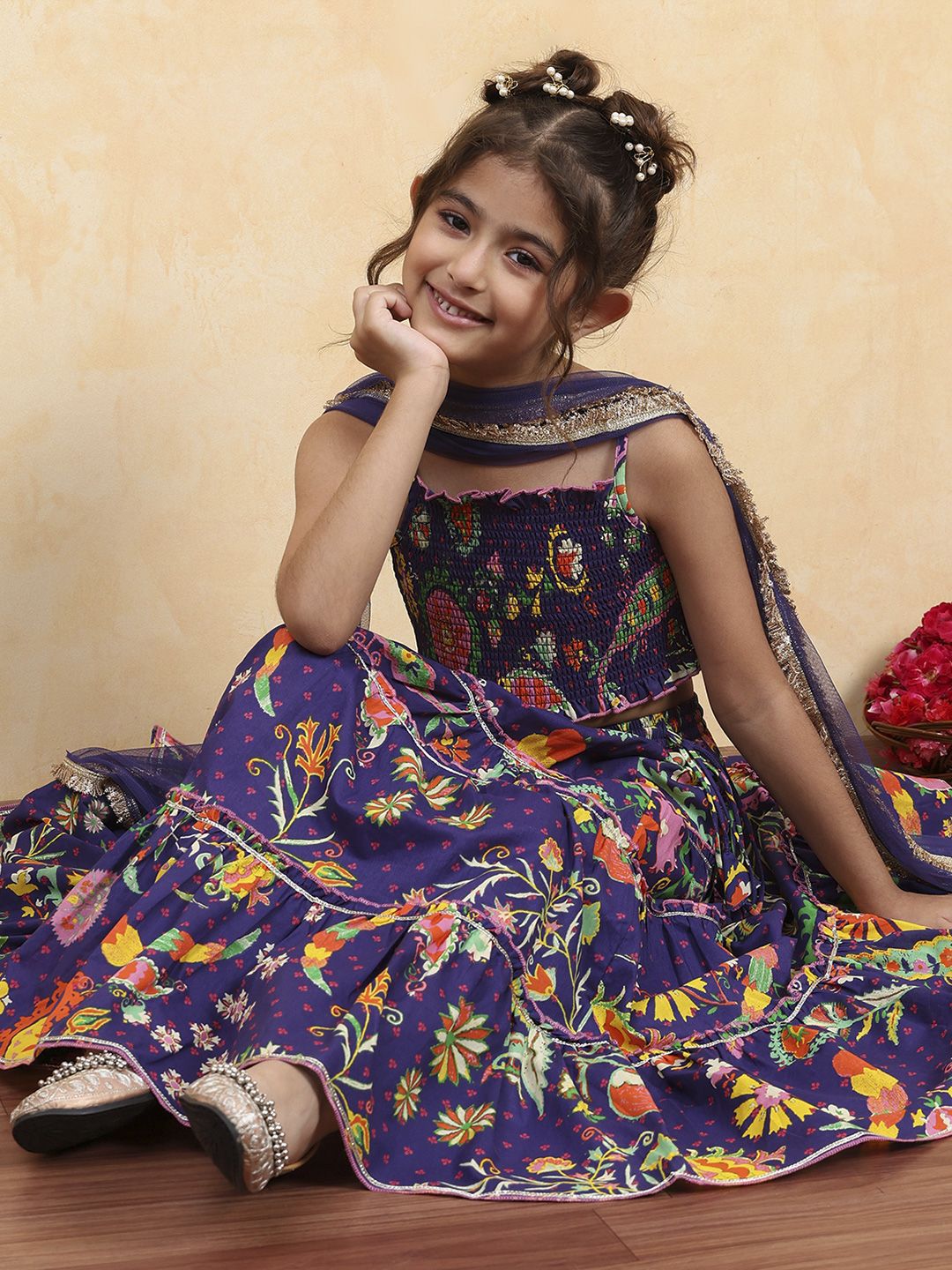Biba Girls Printed Ready to Wear Lehenga & Blouse With Dupatta-picture-22