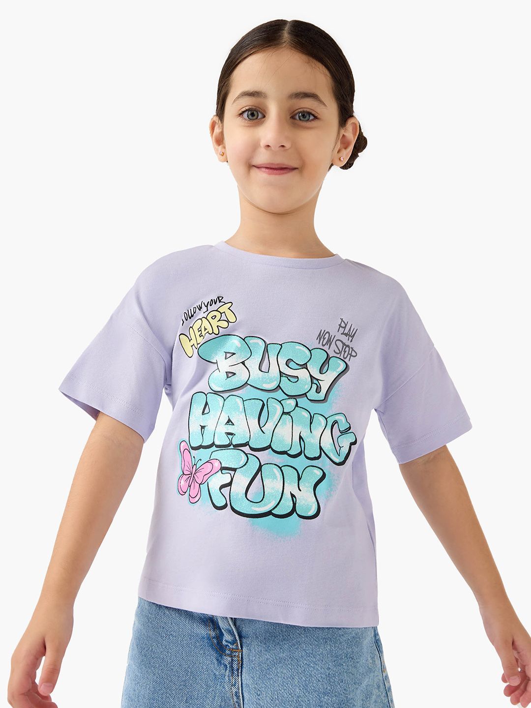 Juniors by Babyshop Girls Typography Printed Round Neck Cotton Regular Fit T-shirt-picture-49