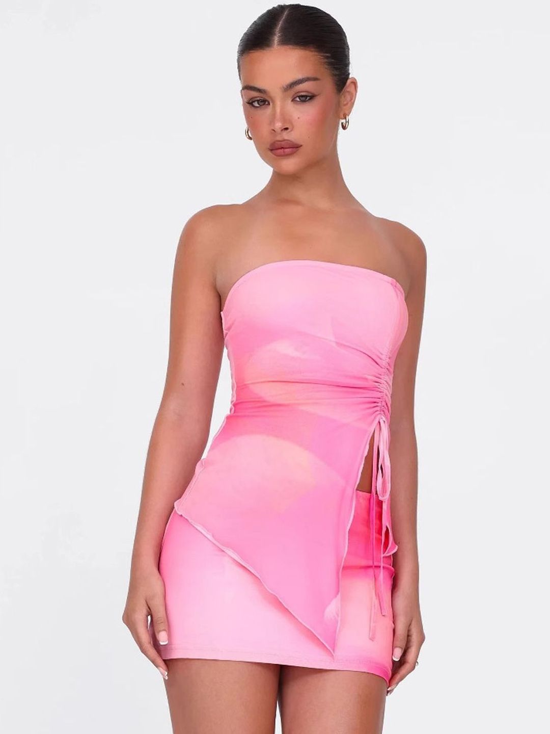 StyleCast Women Printed Strapless Sleeveless Top With Skirt Co-Ords-picture-19