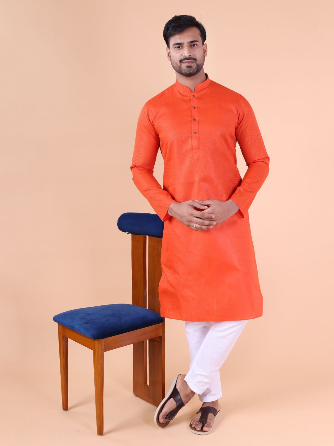 AURIK Mandarin Collar Pure Cotton Straight Kurta