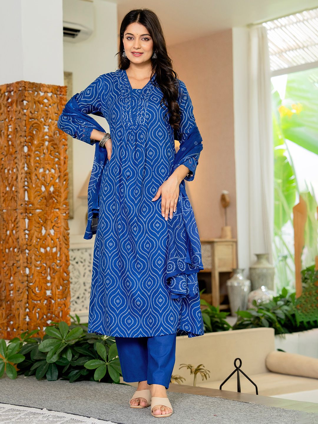 Moda Rapido Women Printed Pure Cotton Anarkali Kurta with Palazzos & With Dupatta