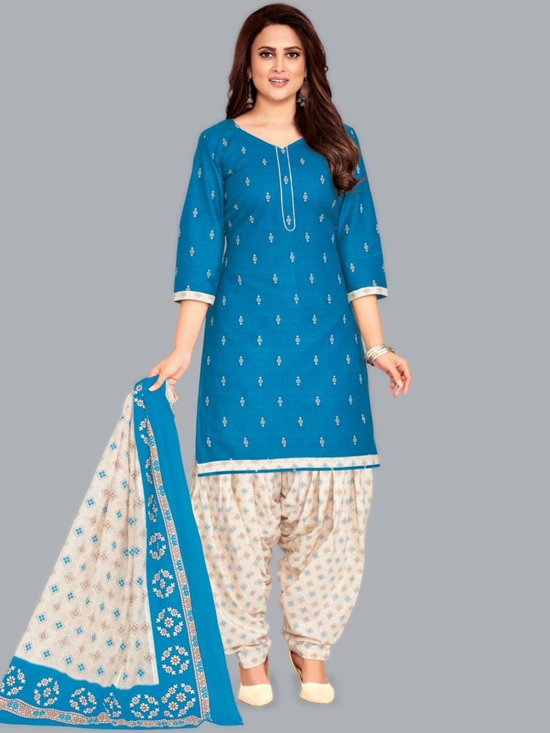 Simmu Ethnic Motifs Printed Straight Pure Cotton Kurta With Patiala & Dupatta