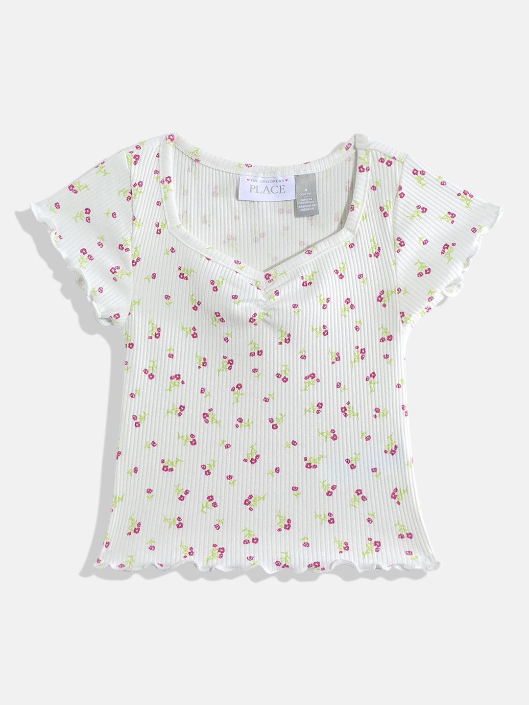 THE CHILDREN'S PLACE Girls Floral Print Sweetheart Neck Top