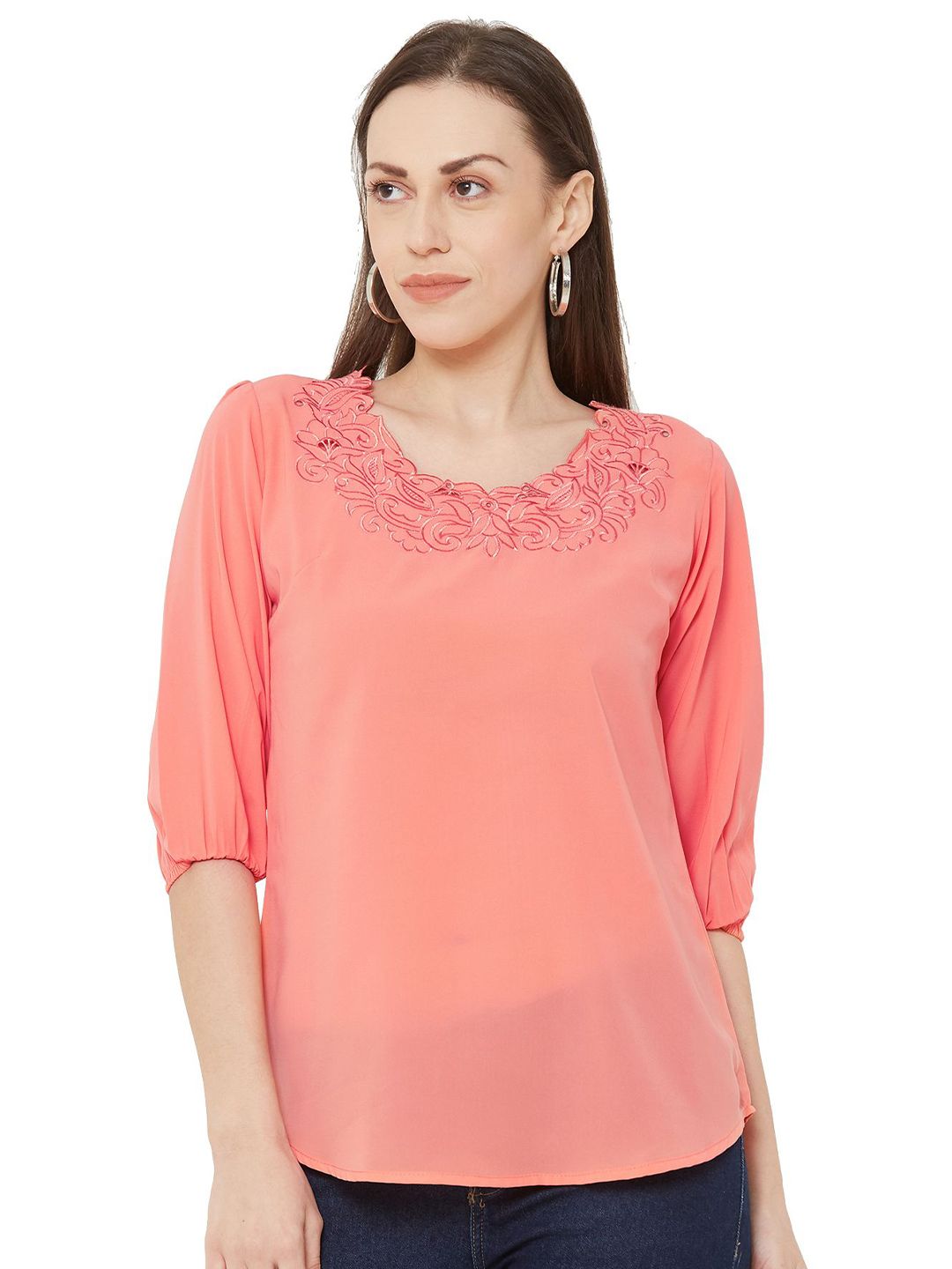 G0-4 IT Embroidered Round Neck Puff Sleeve Georgette Top-picture-24