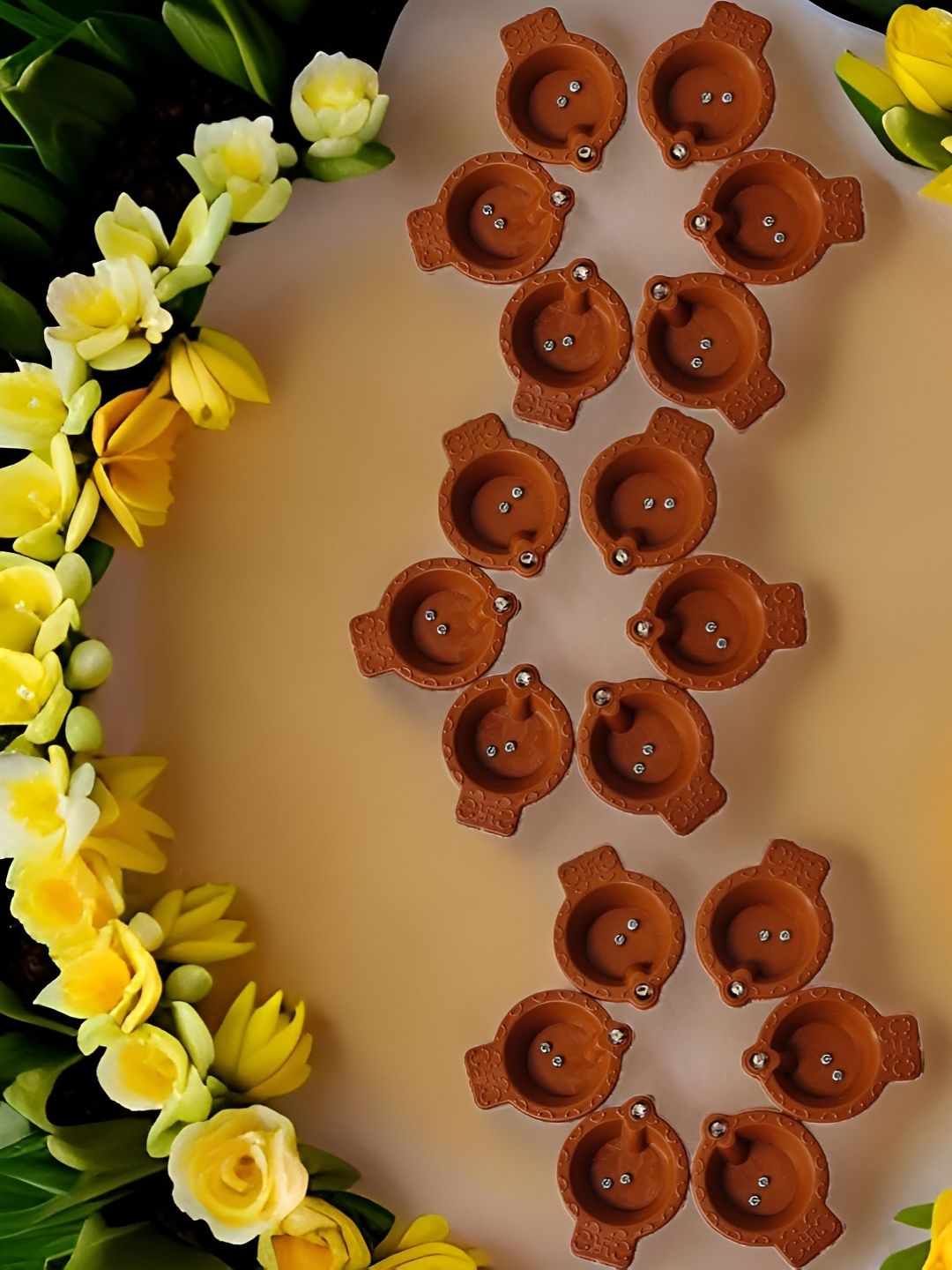 PUFFSMART 18-Pcs Brown Textured Diya Pooja Essentials-picture-46