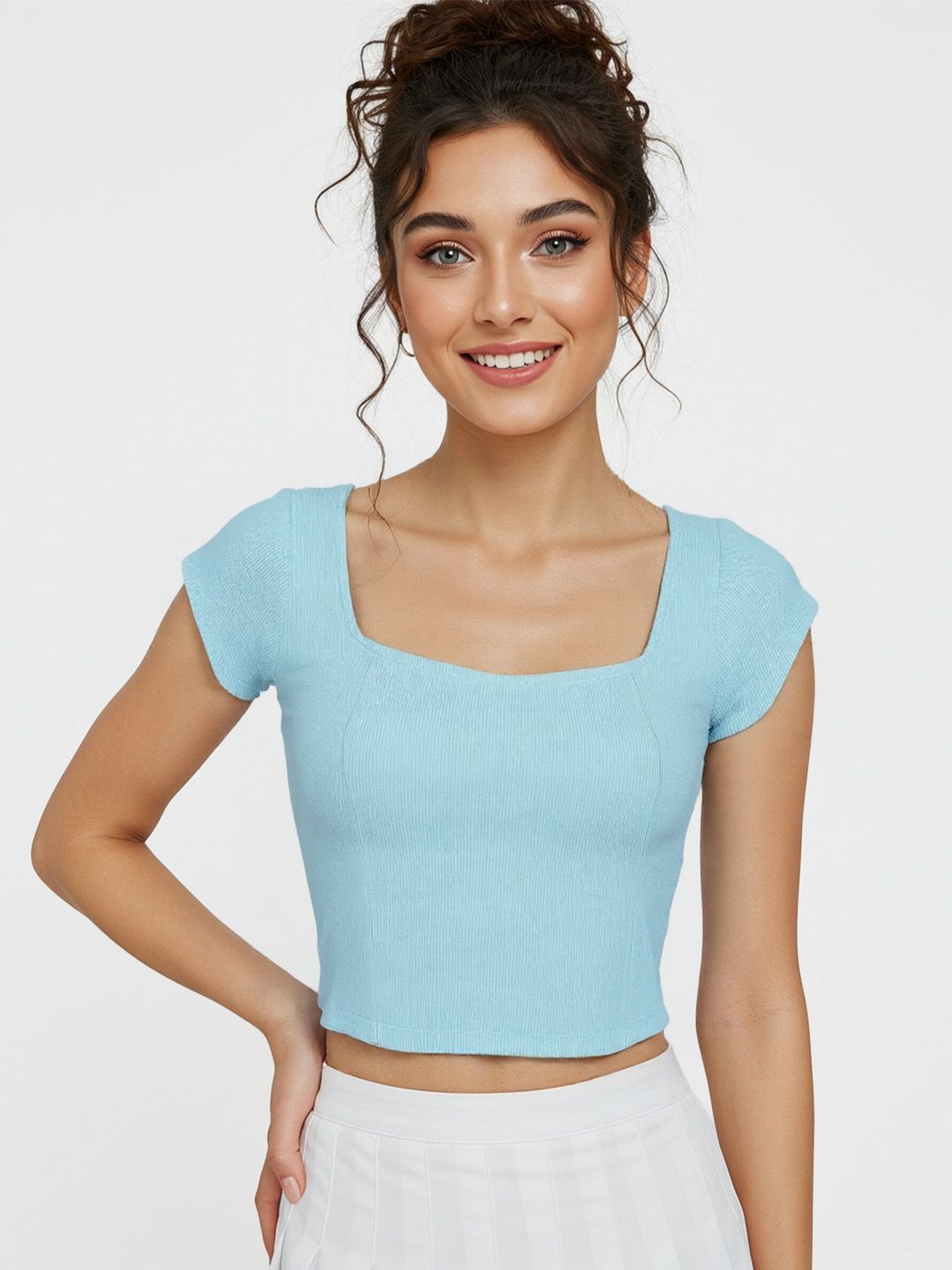 glitchez Ribbed Square Neck Crop Corset-Style Fitted Top-picture-20