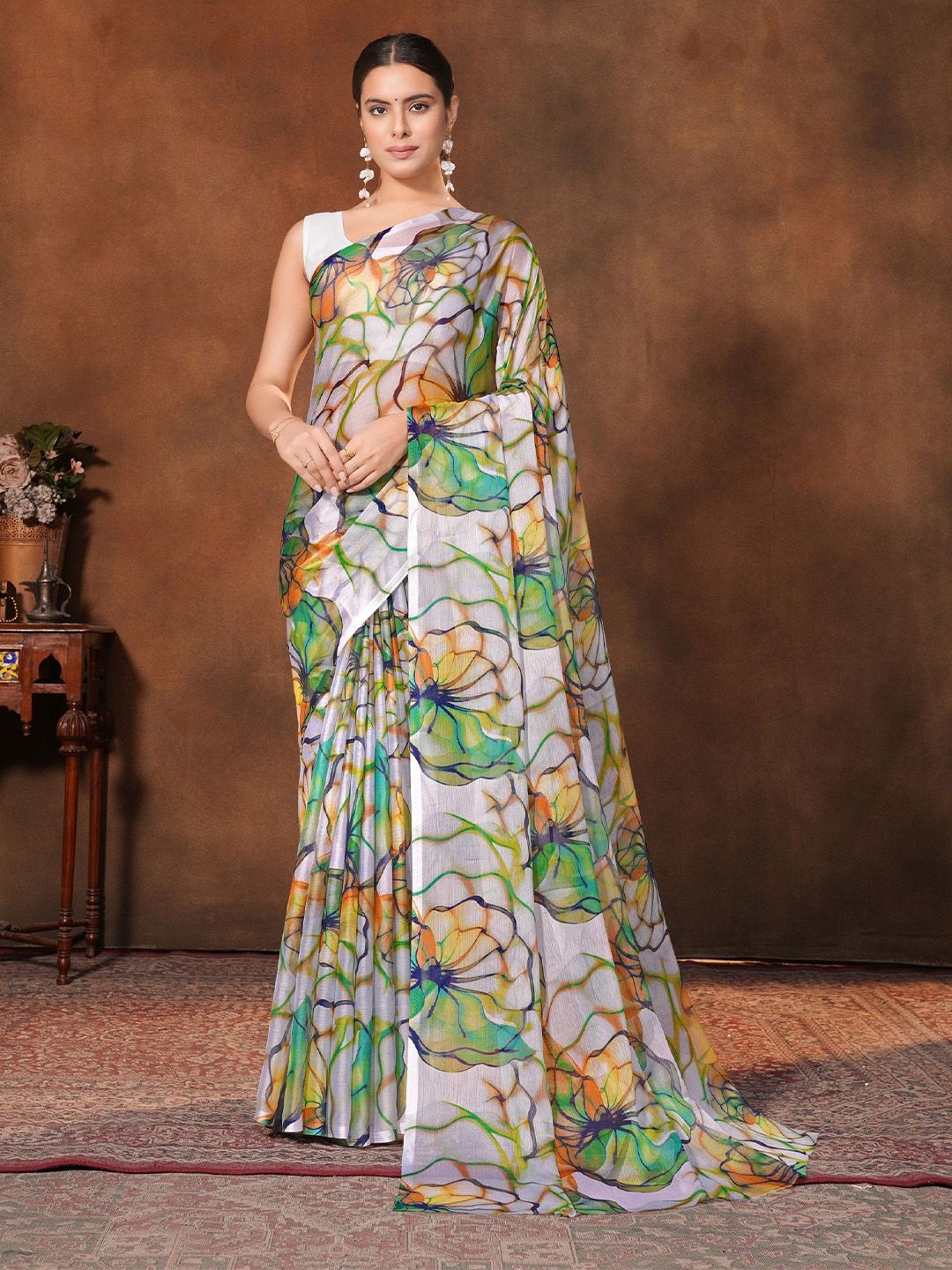 Garden Vareli Floral Printed Pure Chiffon Saree-picture-28