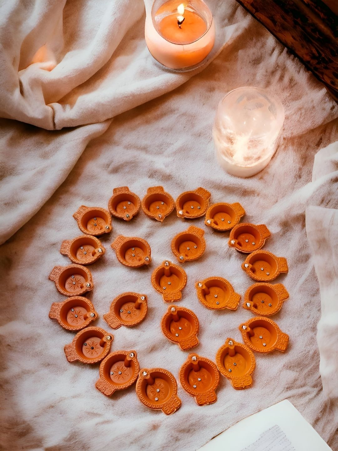 PUFFSMART 24-Pcs Brown Textured Diya Pooja Essentials-picture-44