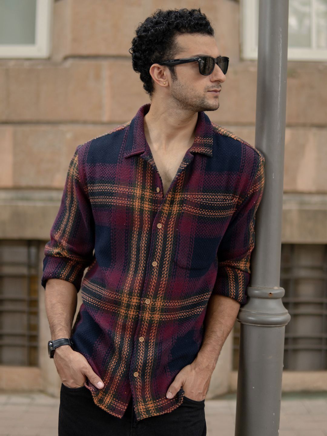 Powerlook Tartan Checked Spread Collar Structured Casual Shirt-picture-11